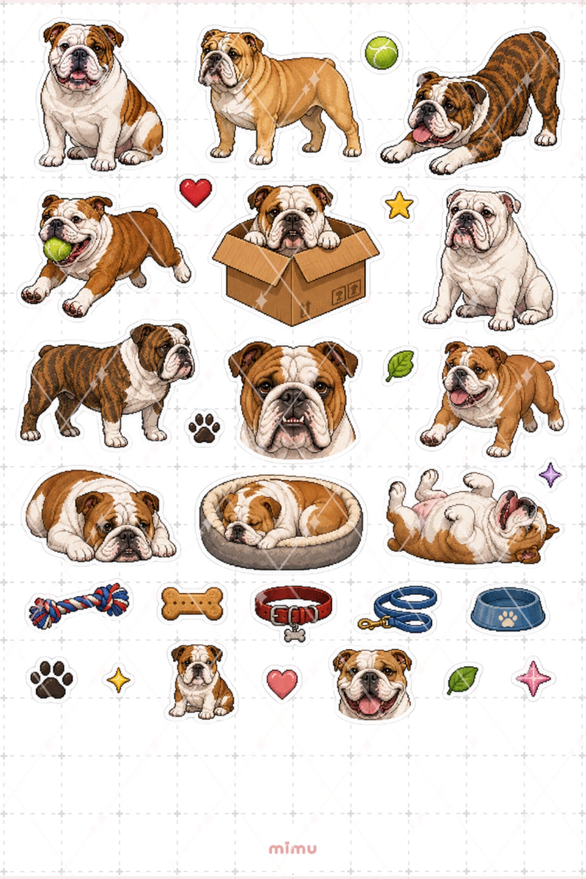 Pixel Art Bulldog Köpek Sticker Seti Irk Köpek Temalı Dekoratif 2'li Etiket