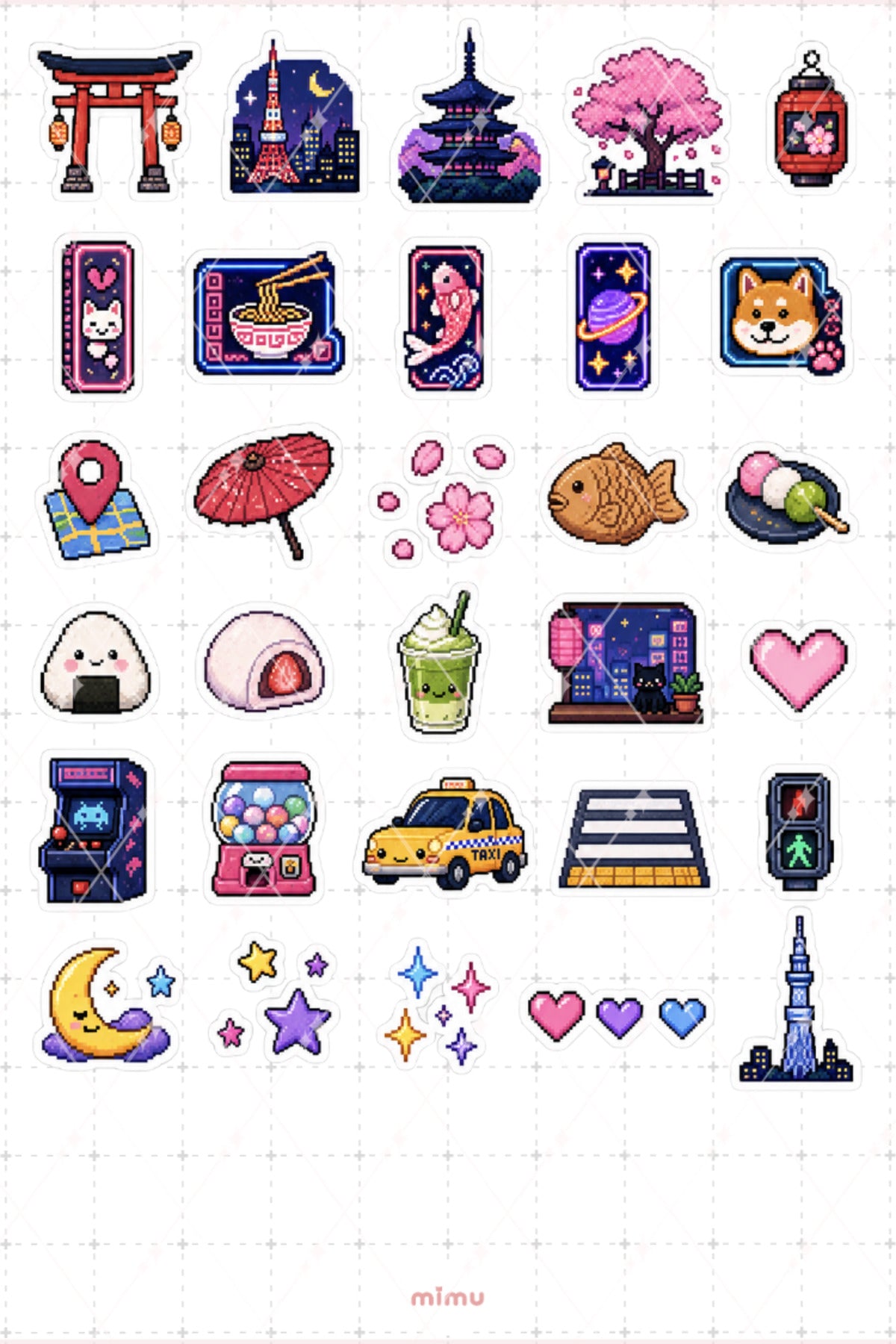 Pixel Art Tokyo Sticker Seti Japonya Şehir Temalı Dekoratif 2'li Etiket - 2