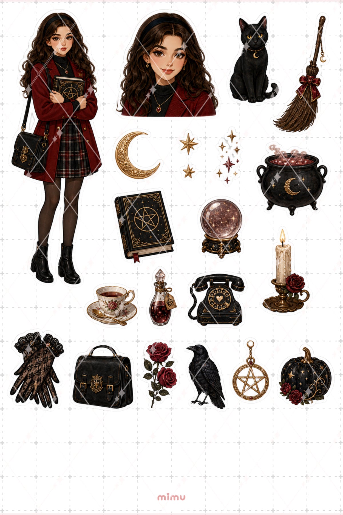 Sabrina Sticker Seti Gotik Karanlık Akademi Temalı Dekoratif 2'li Etiket