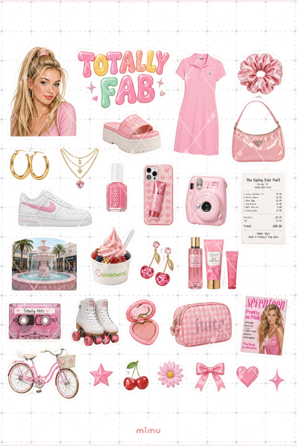 Mall Babe Sticker Seti Pembe Alışveriş Kız Temalı 2li Dekoratif Etiket