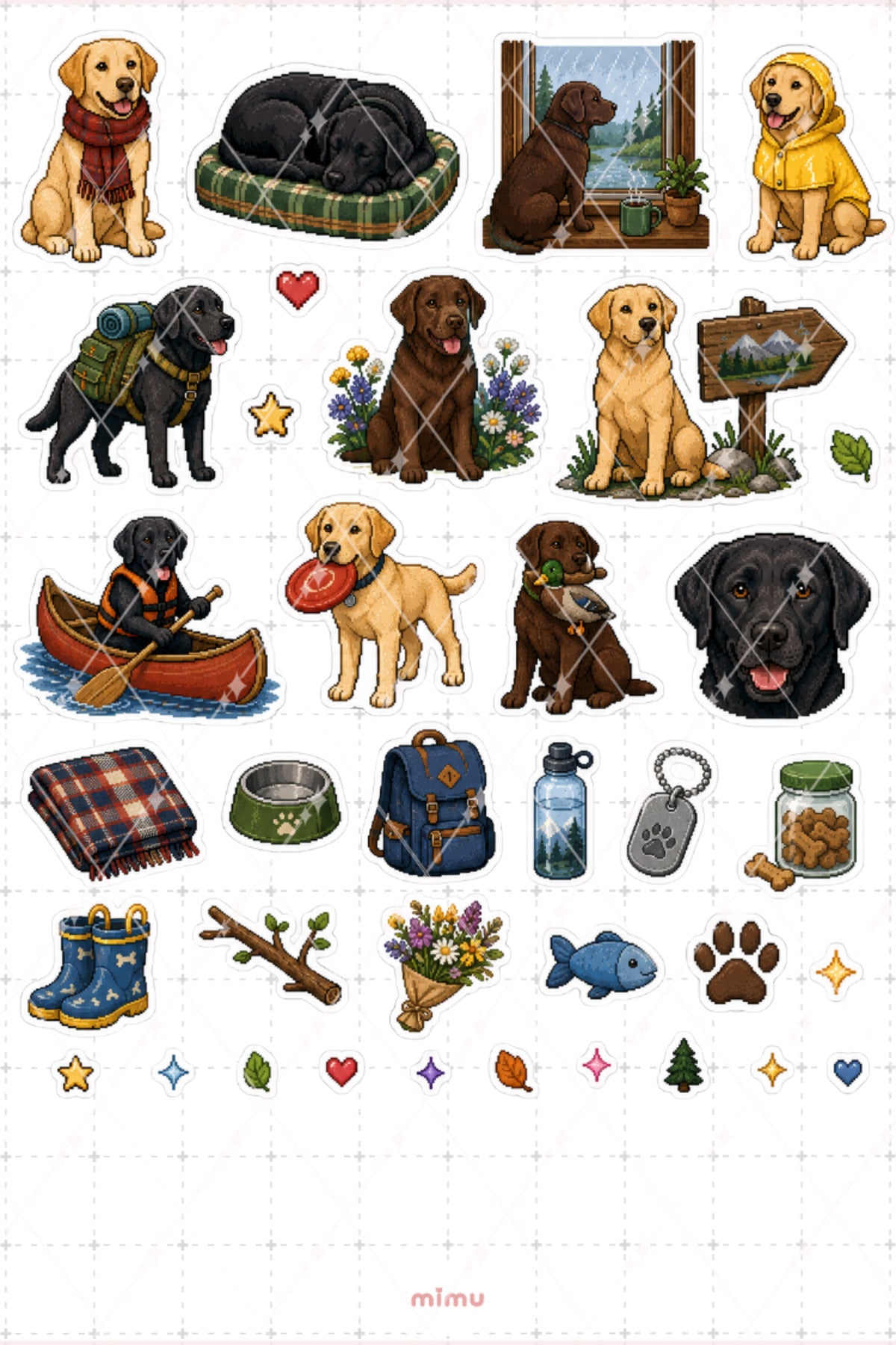 Pixel Art Labrador Retriever Sticker Seti Irk Köpek Temalı Dekoratif 2'li Etiket