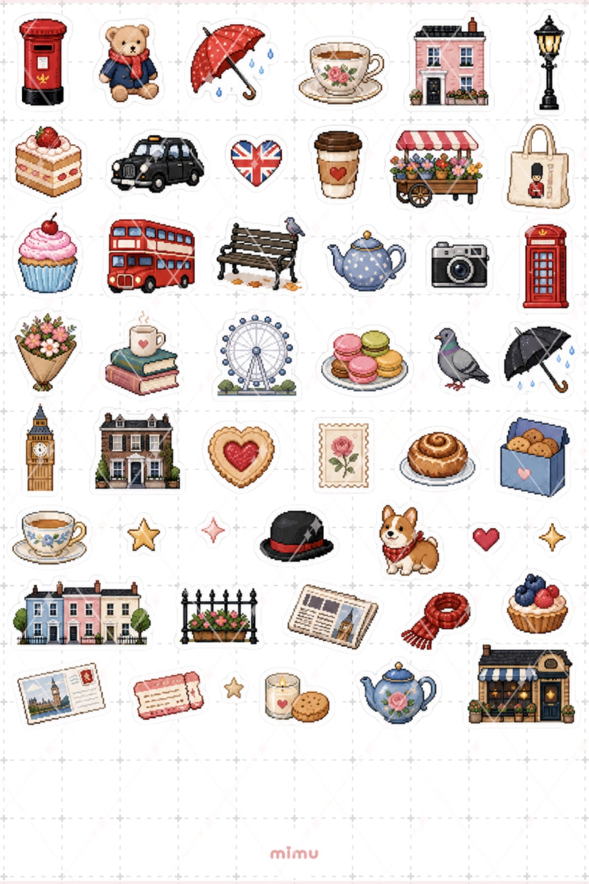 Pixel Art Londra Sticker Seti İngiltere Şehir Temalı Dekoratif 2'li Etiket