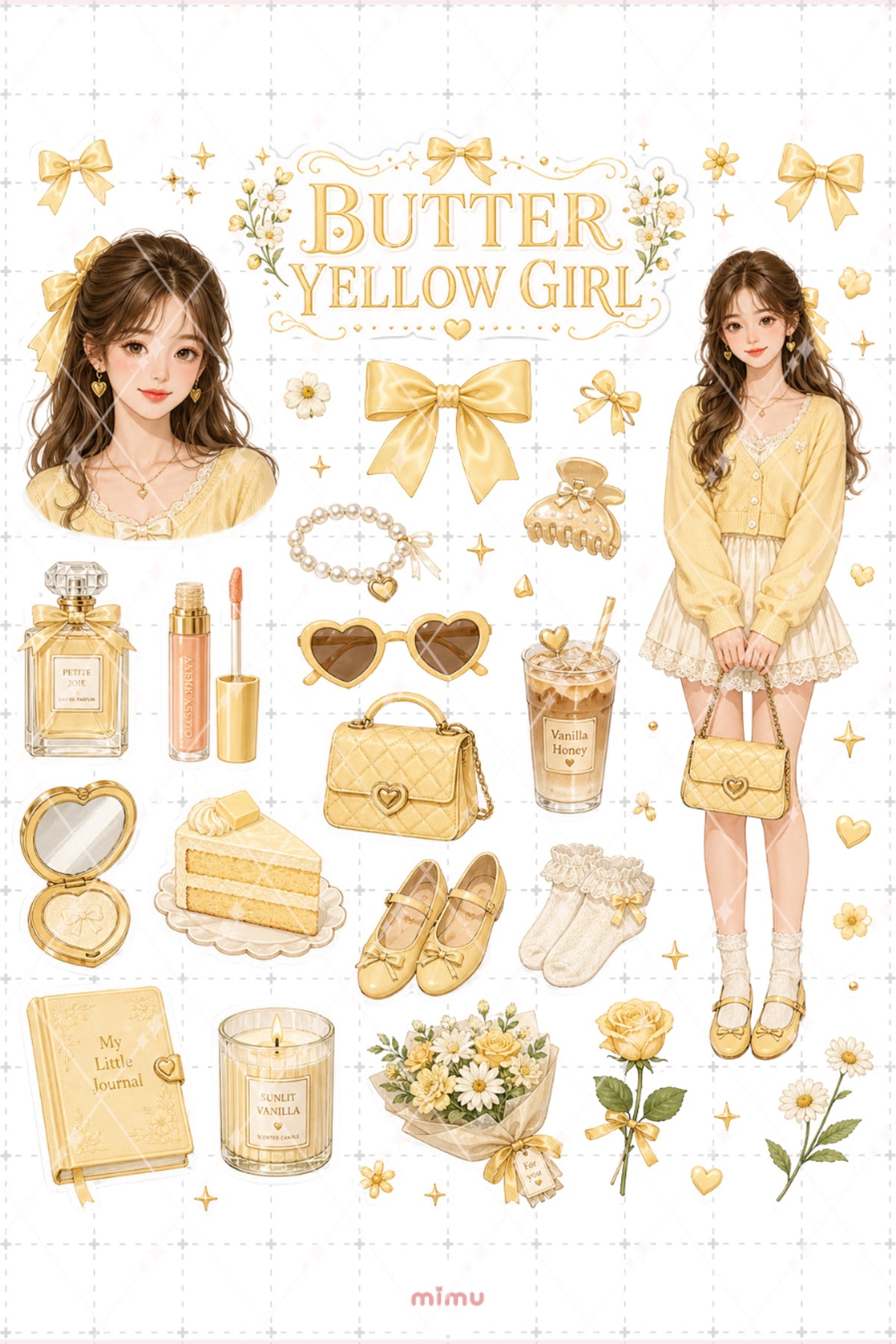 Butter Yellow Girl Sticker Seti Sarı Fiyonk Kız Temalı 2li Dekoratif Etiket - 2