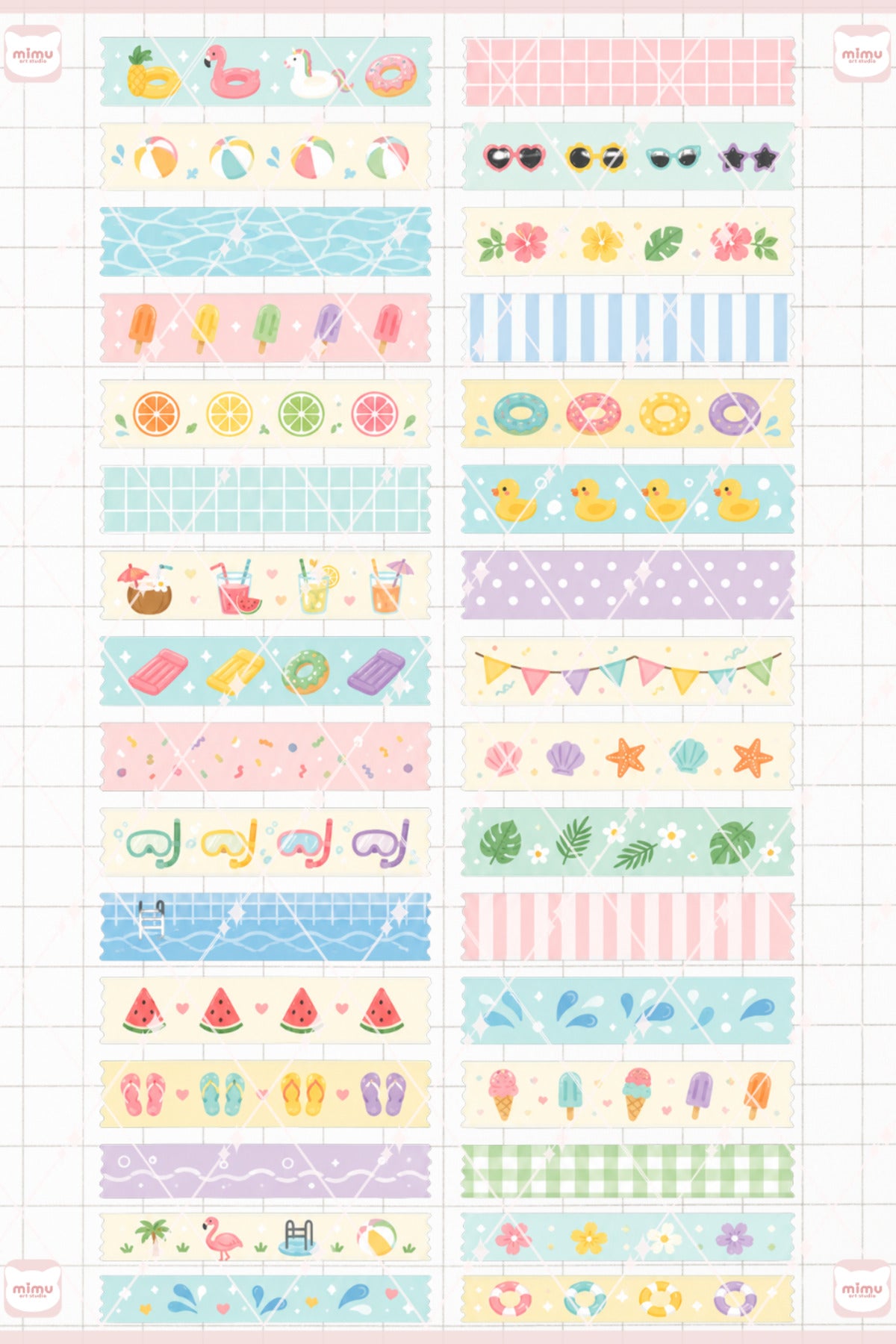 Havuz Partisi Temalı Washi Tape Seti Estetik Etiket Defter Günlük Scrapbook Süslemesi