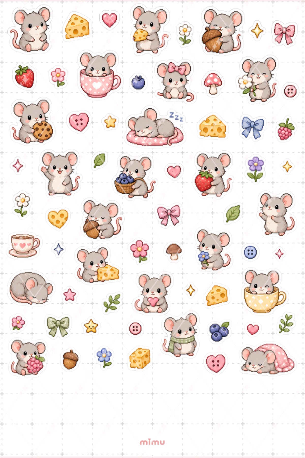 Pixel Art Fare Sticker Seti Mouse Minik Hayvan Temalı Dekoratif 2'li Etiket