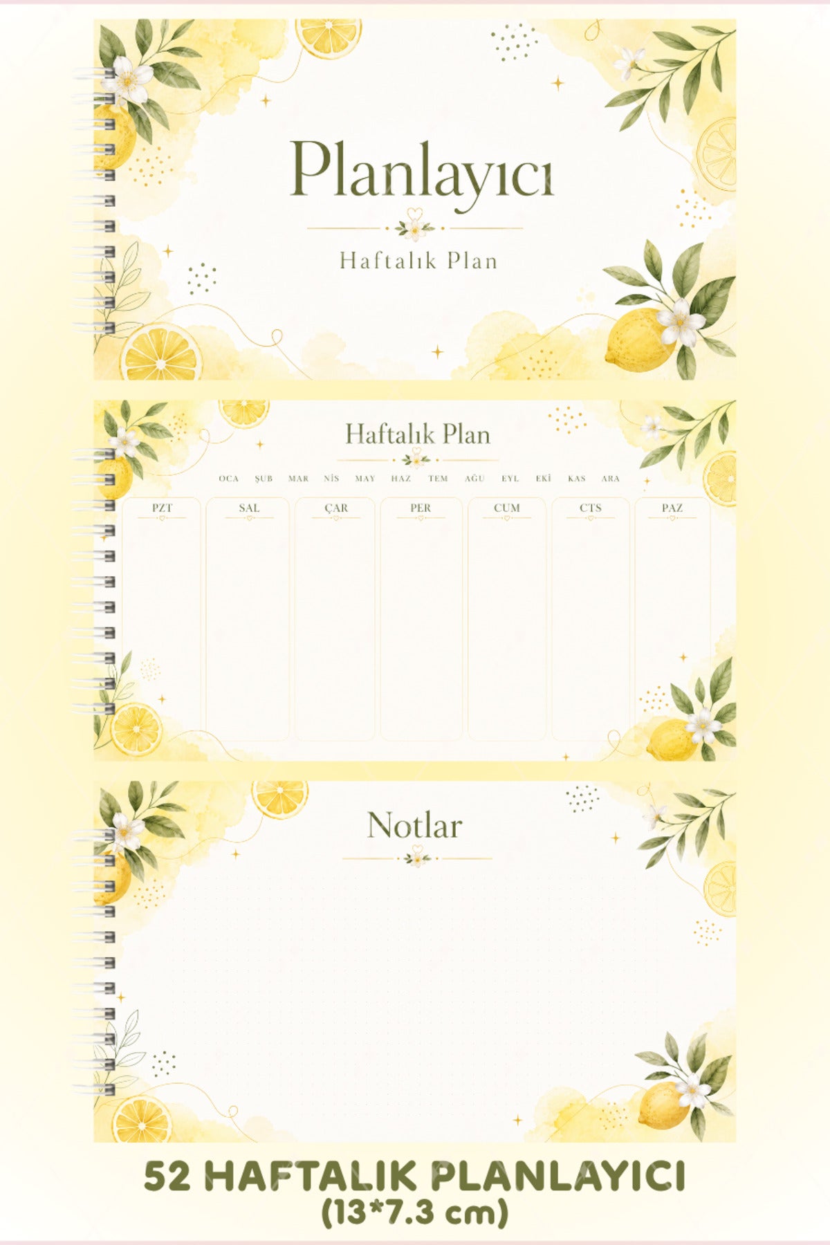 Limonlu Haftalık Planlayıcı Spiralli Sert Kapak 52 Haftalık Not Sayfalı Planner
