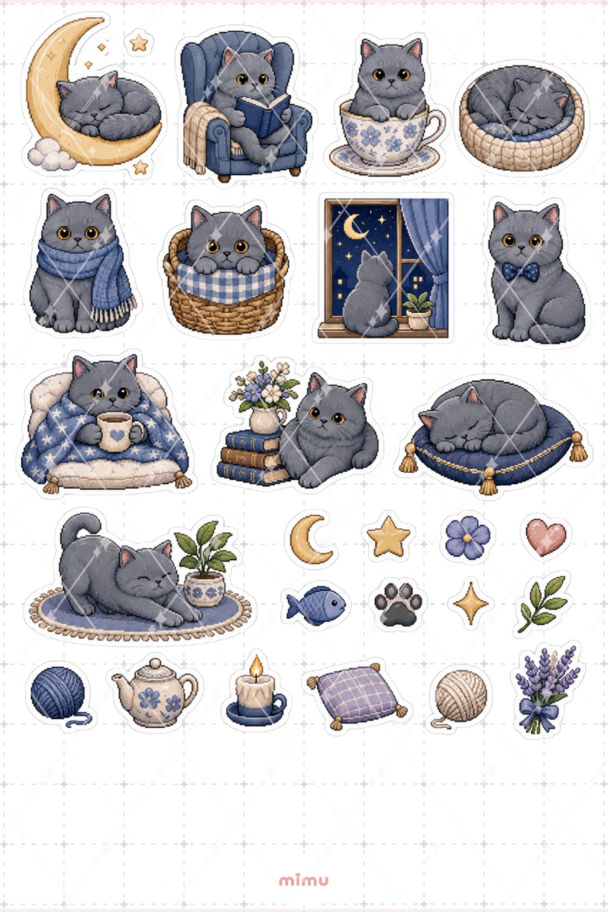 Pixel Art British Shorthair Kedi Sticker Seti Irk Kedi Temalı Dekoratif 2'li Etiket