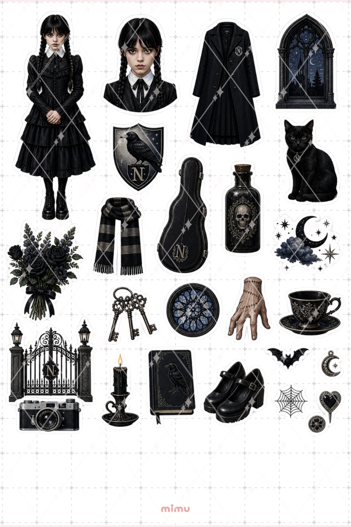 Wednesday Sticker Seti Gotik Okul Karanlık Akademi Temalı Dekoratif 2'li Etiket