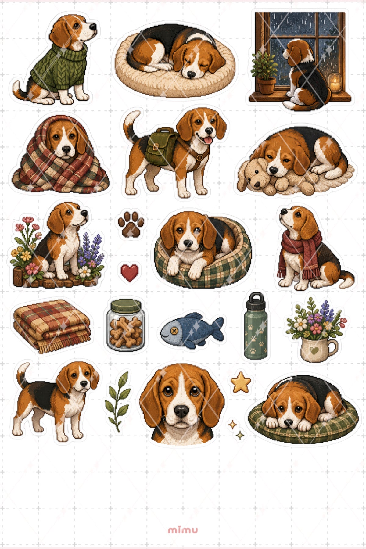 Pixel Art Beagle Köpek Sticker Seti Irk Köpek Temalı Dekoratif 2'li Etiket
