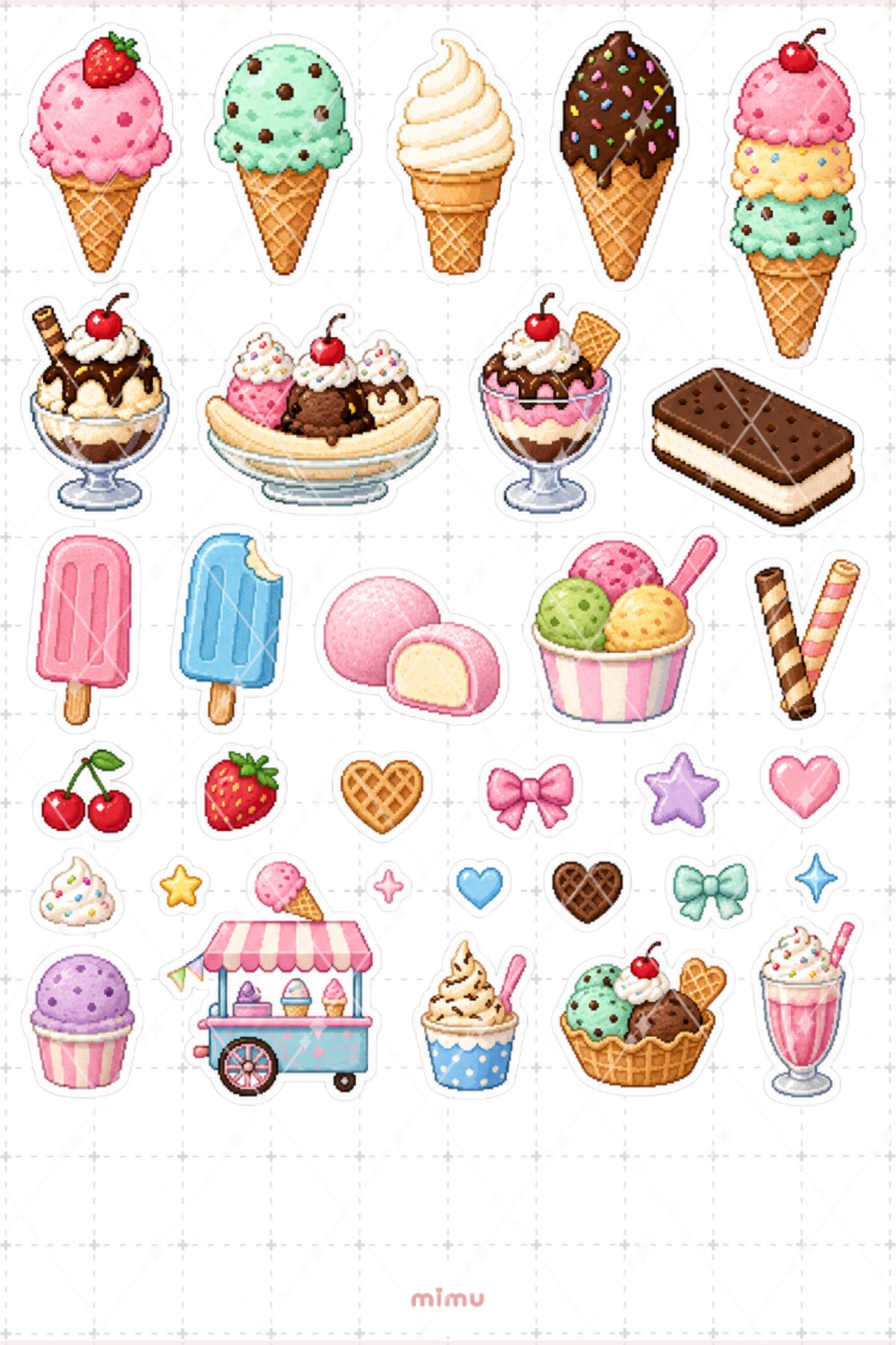 Pixel Art Dondurma Sticker Seti Ice Cream Tatlı Temalı Dekoratif 2'li Etiket