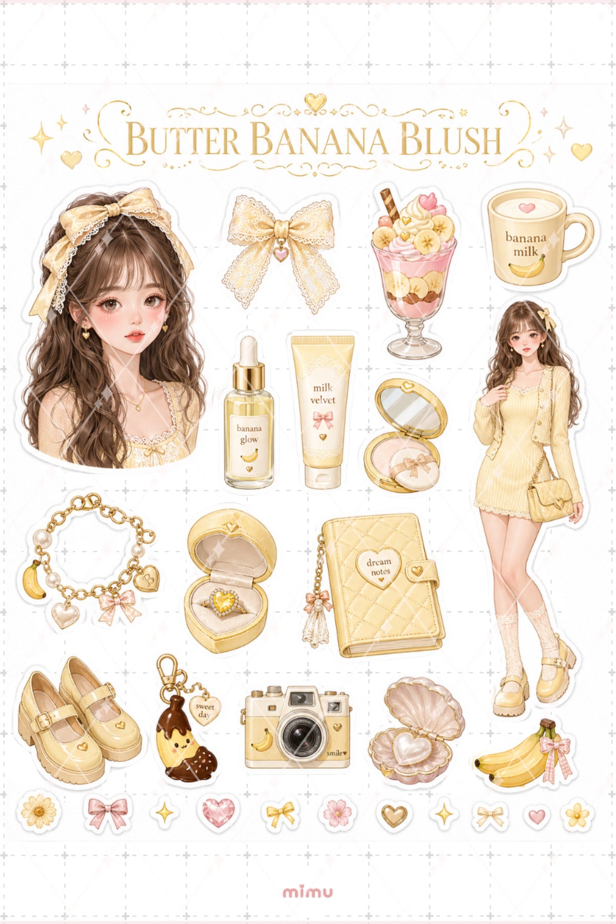 Banana Milk Girl Sticker Seti Sarı Muz Sütü Kız Temalı 2li Dekoratif Etiket