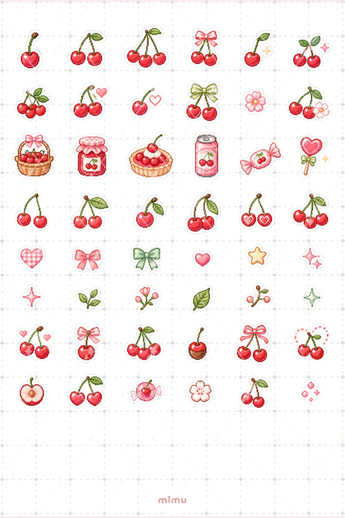Pixel Art Kiraz Sticker Seti Cherry Meyve Temalı Dekoratif 2'li Etiket