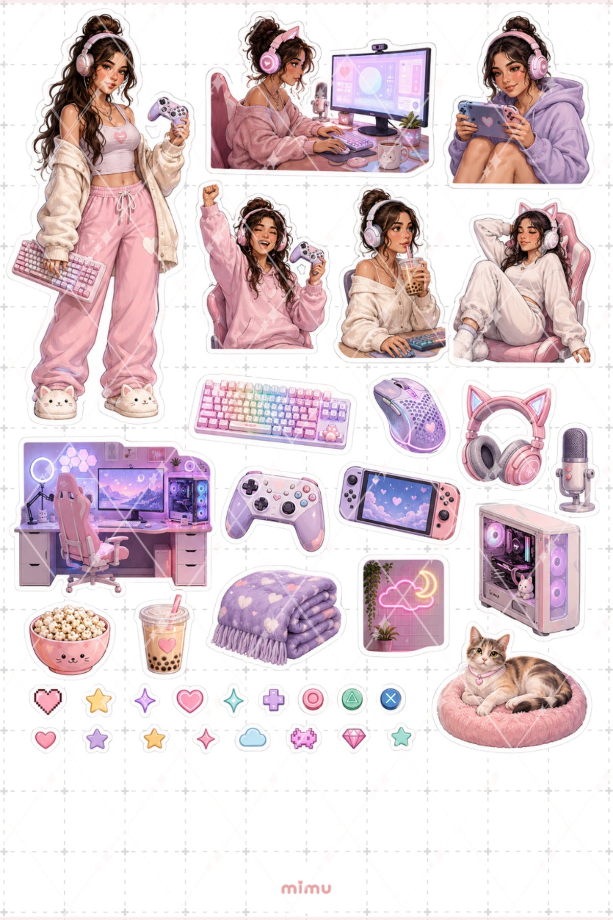 Oyuncu Kız Sticker Seti Gamer Oyun Konsol Temalı Dekoratif 2'li Etiket