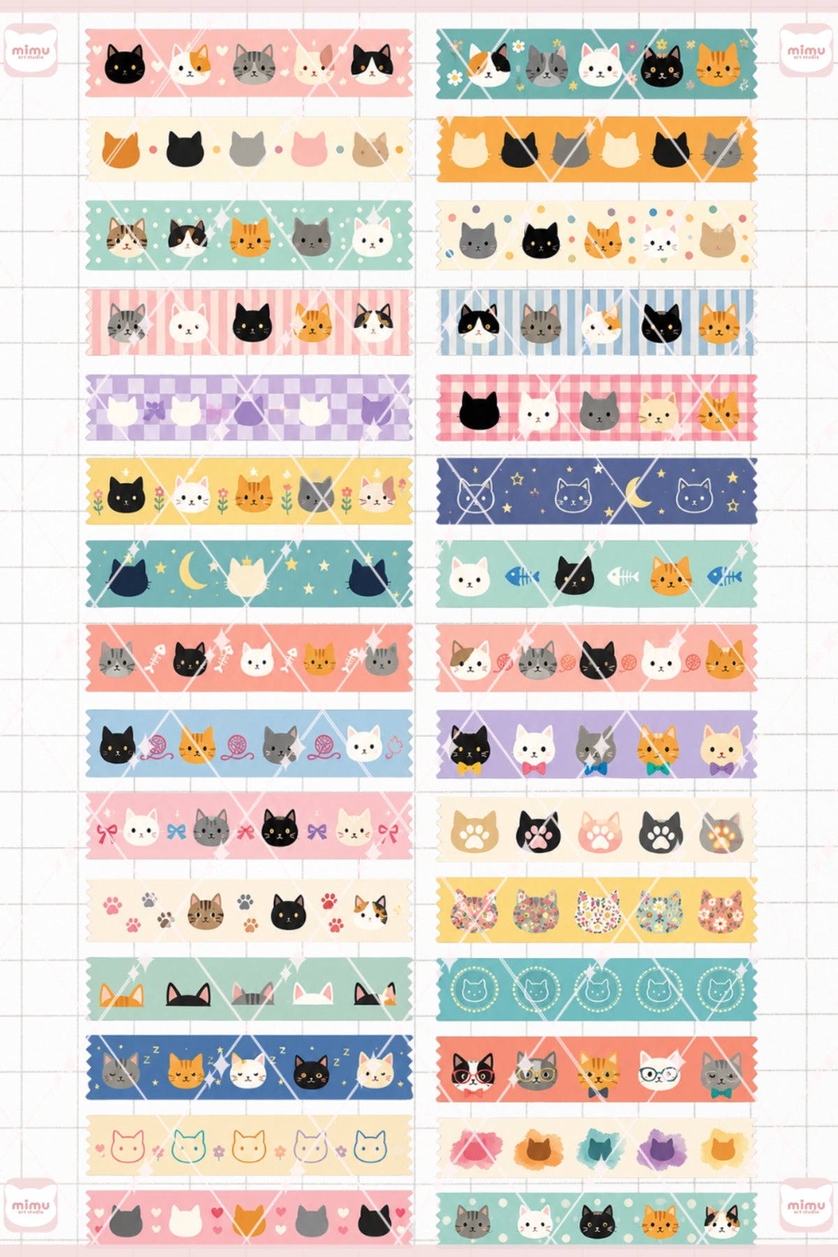 Kedi Temalı Washi Tape Seti Estetik Etiket Defter Günlük Scrapbook Süslemesi