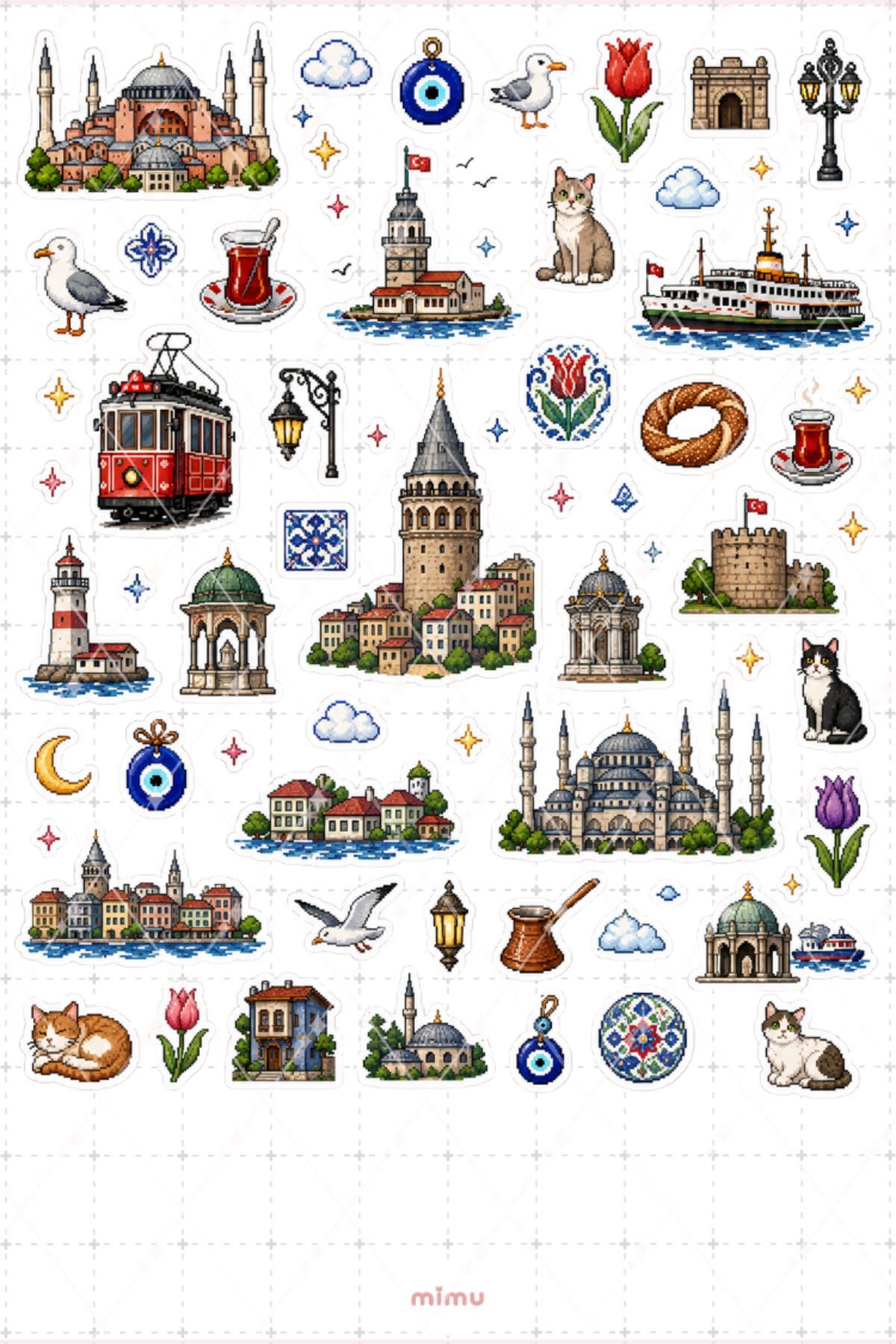 Pixel Art İstanbul Sticker Seti Boğaz ve Şehir Temalı Dekoratif 2'li Etiket