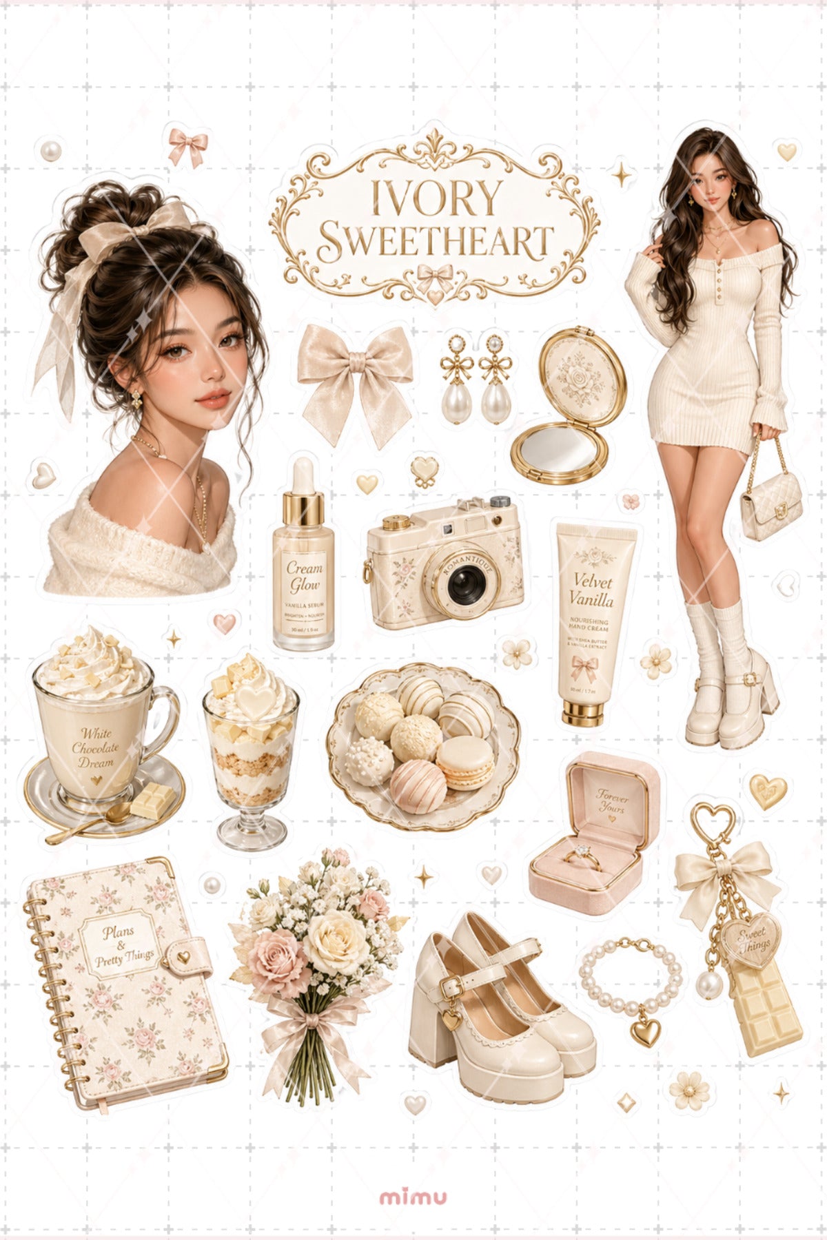 White Chocolate Girl Sticker Seti Krem Çikolata Vanilya Kız Temalı 2li Etiket - 2