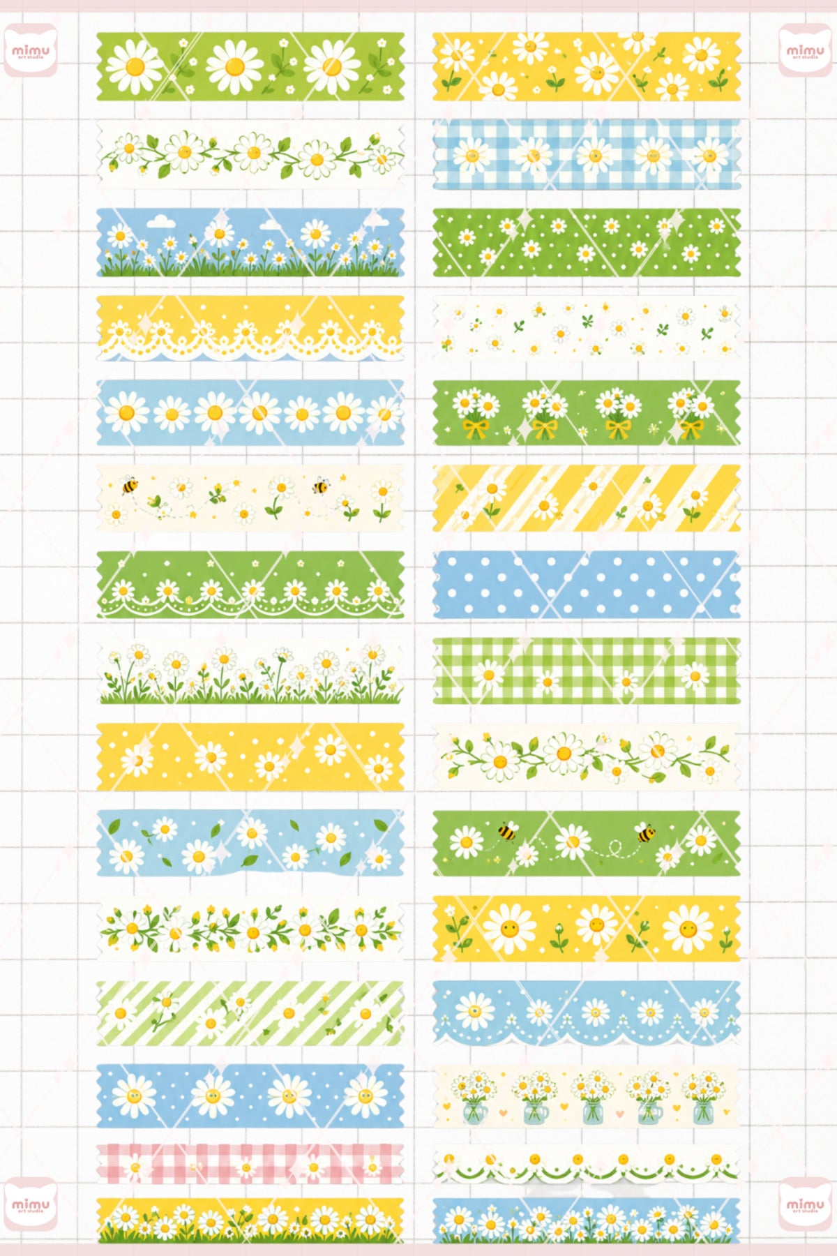 Papatya Temalı Washi Tape Seti Estetik Etiket Defter Günlük Scrapbook Süslemesi