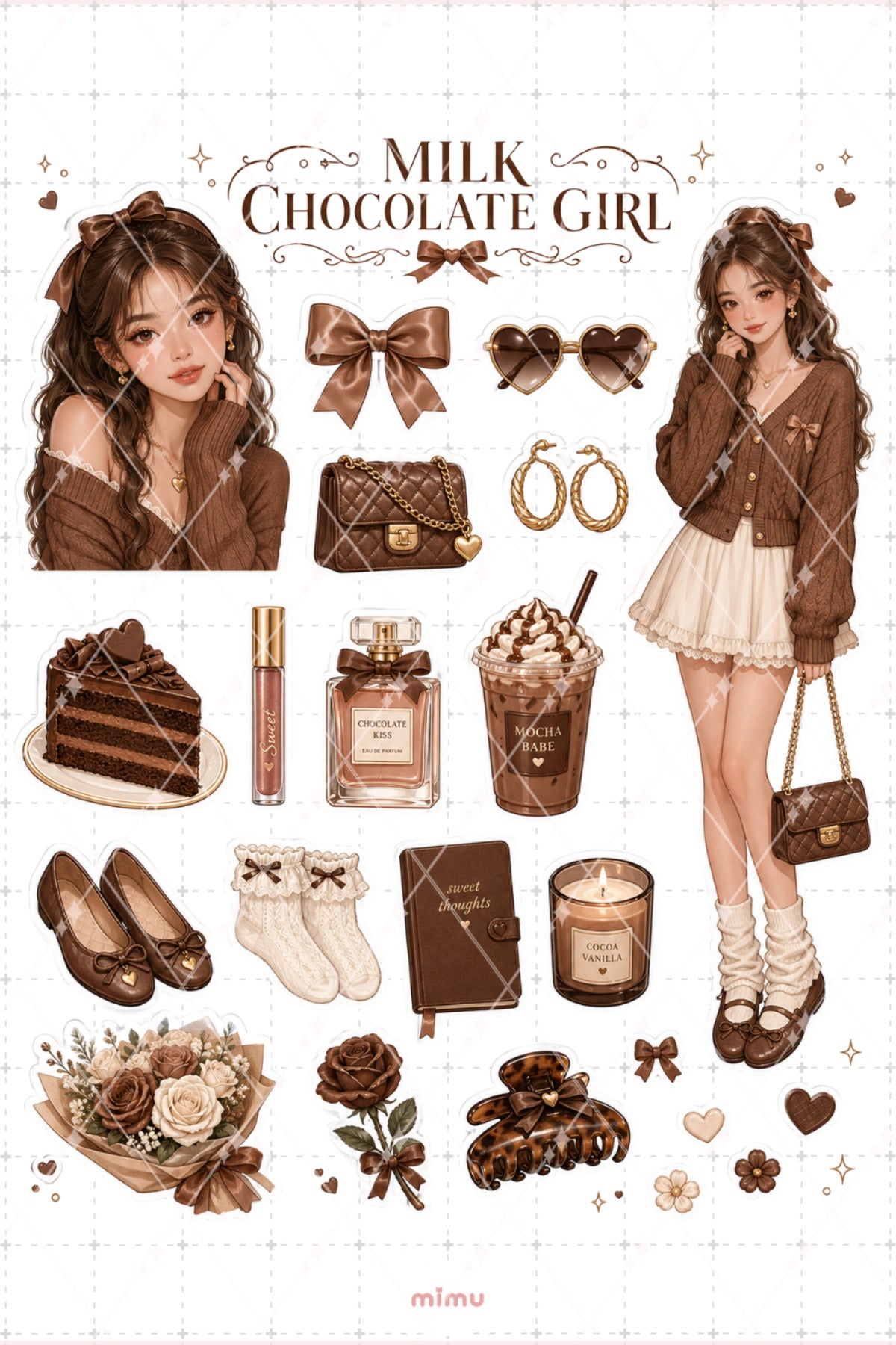 Milk Chocolate Girl Sticker Seti Kahverengi Çikolata Kız Temalı 2li Etiket - 2