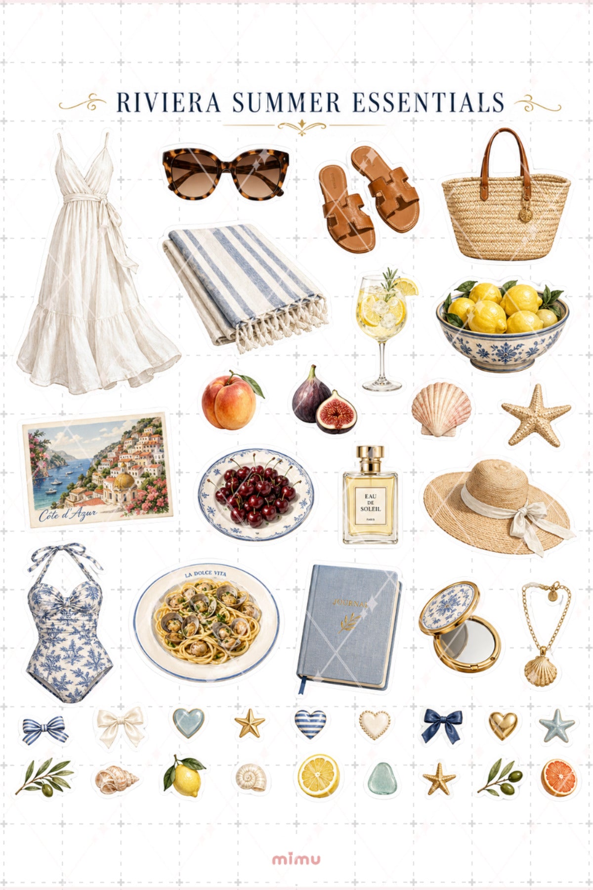 Mediterranean Summer Sticker Seti Akdeniz Yaz Tatili Estetiği 2li Etiket - 2