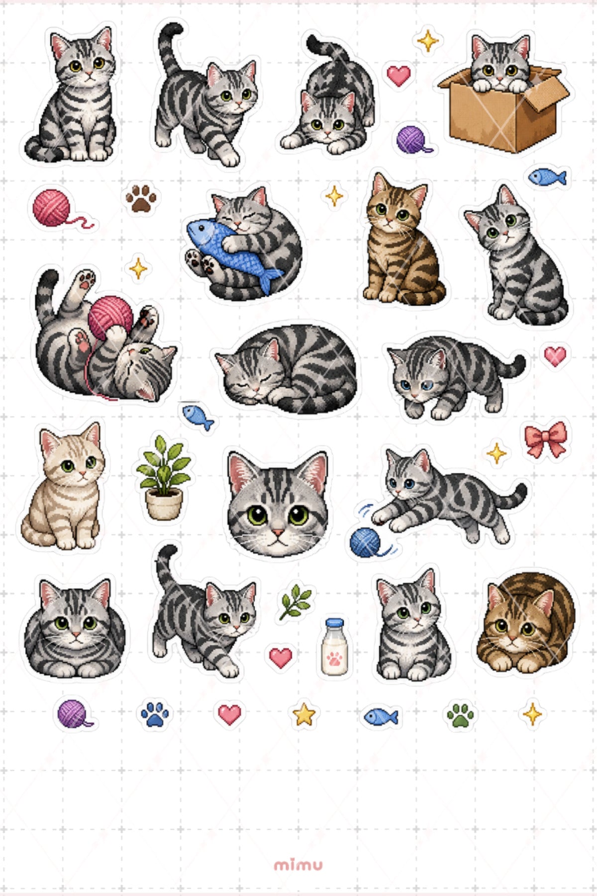 Pixel Art American Shorthair Kedi Sticker Seti Irk Kedi Temalı Dekoratif 2'li Etiket