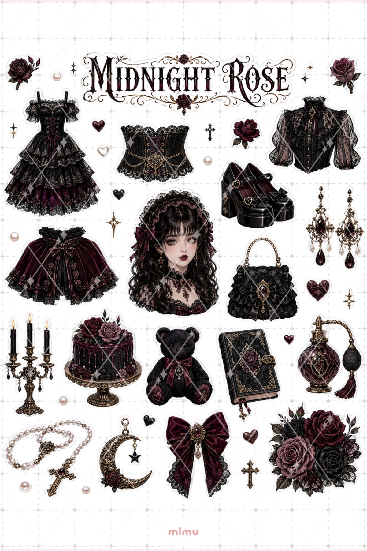 Romantic Goth Sticker Seti Siyah Bordo Gotik Romantik 2li Etiket - 2