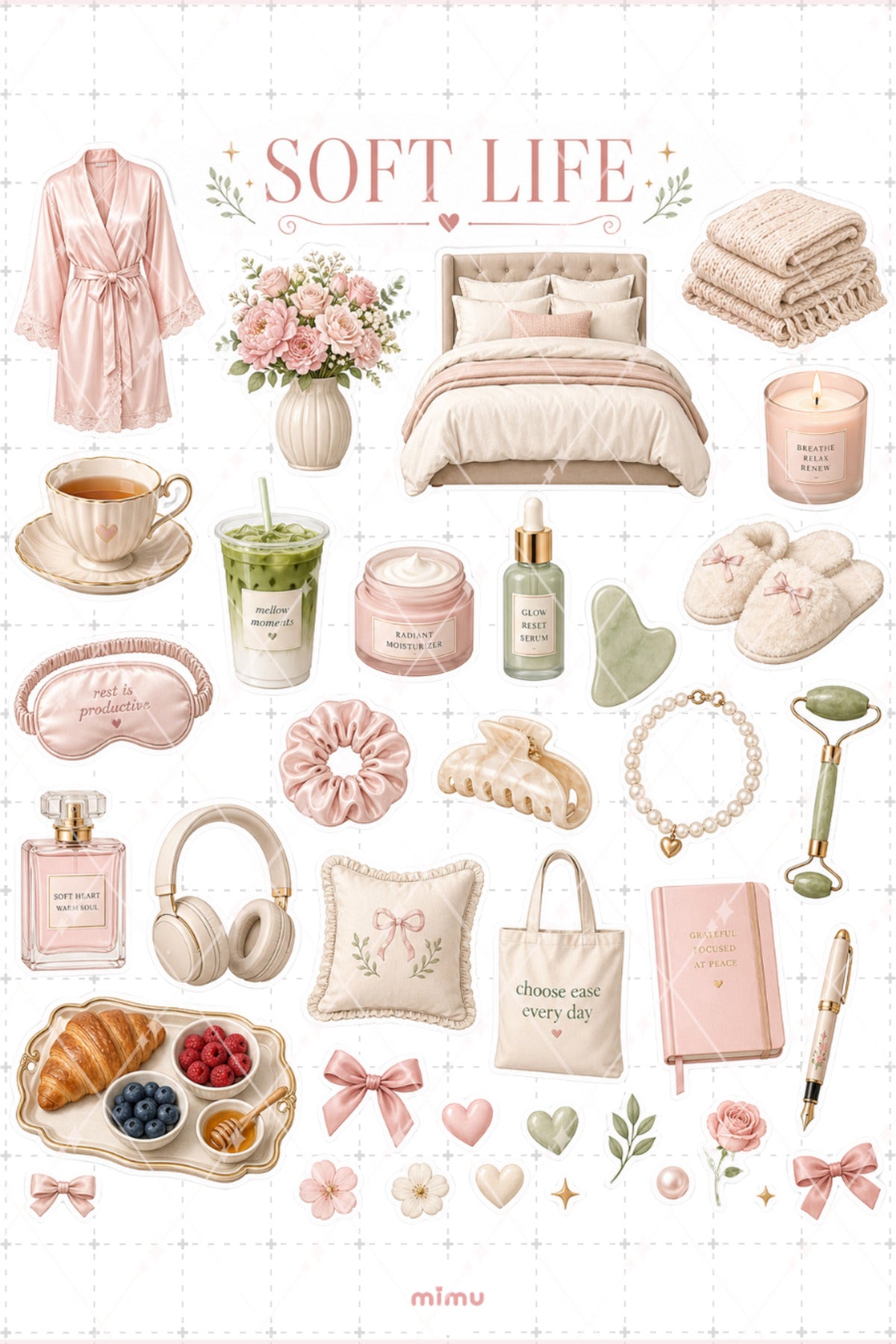 Soft Life Self Care Sticker Seti Pembe Bej Cozy Yaşam Temalı 2li Etiket - 2