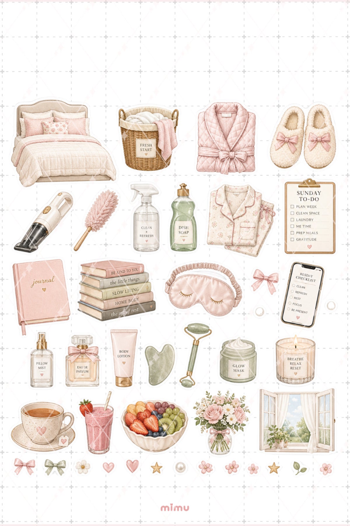 Sunday Reset Sticker Seti Temizlik Bakım Rutini Yeşil Pembe Estetik 2li Etiket - 2