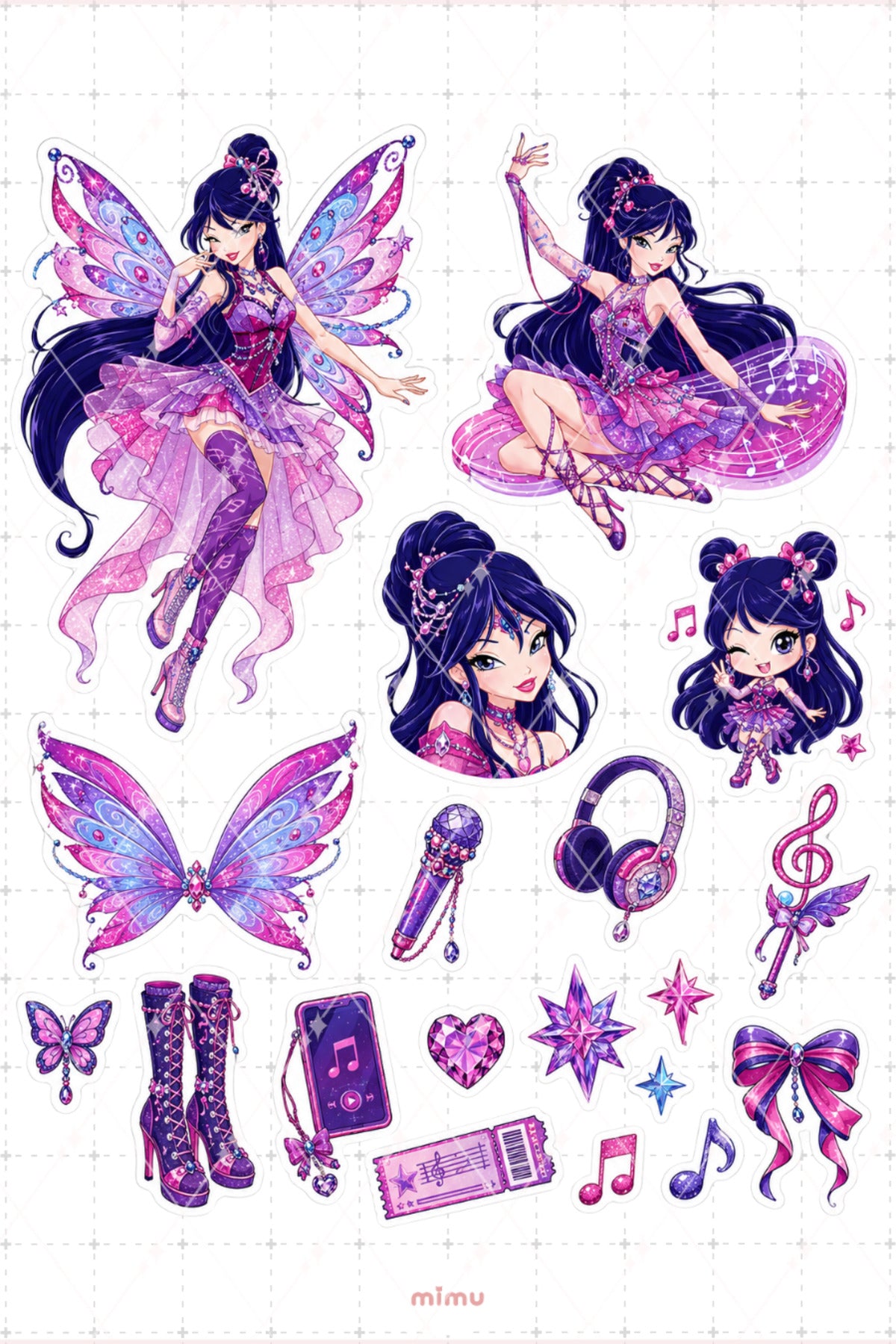 Musa Müzik Perisi Sticker Seti Winx Club, Etiket Sihirli Kız Temalı 2li Etiket