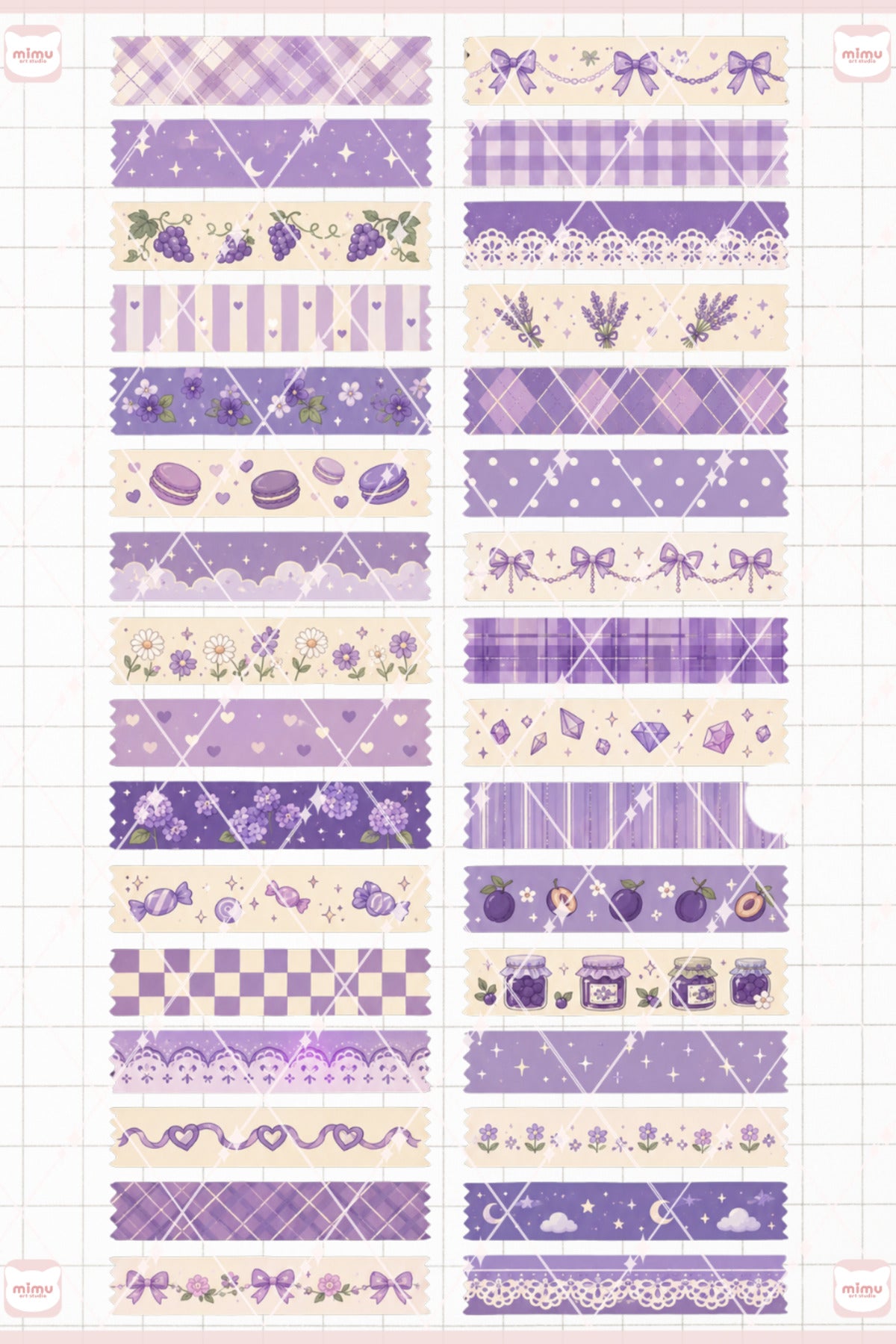 Mor Temalı Washi Tape Seti Estetik Etiket Defter Günlük Scrapbook Süslemesi
