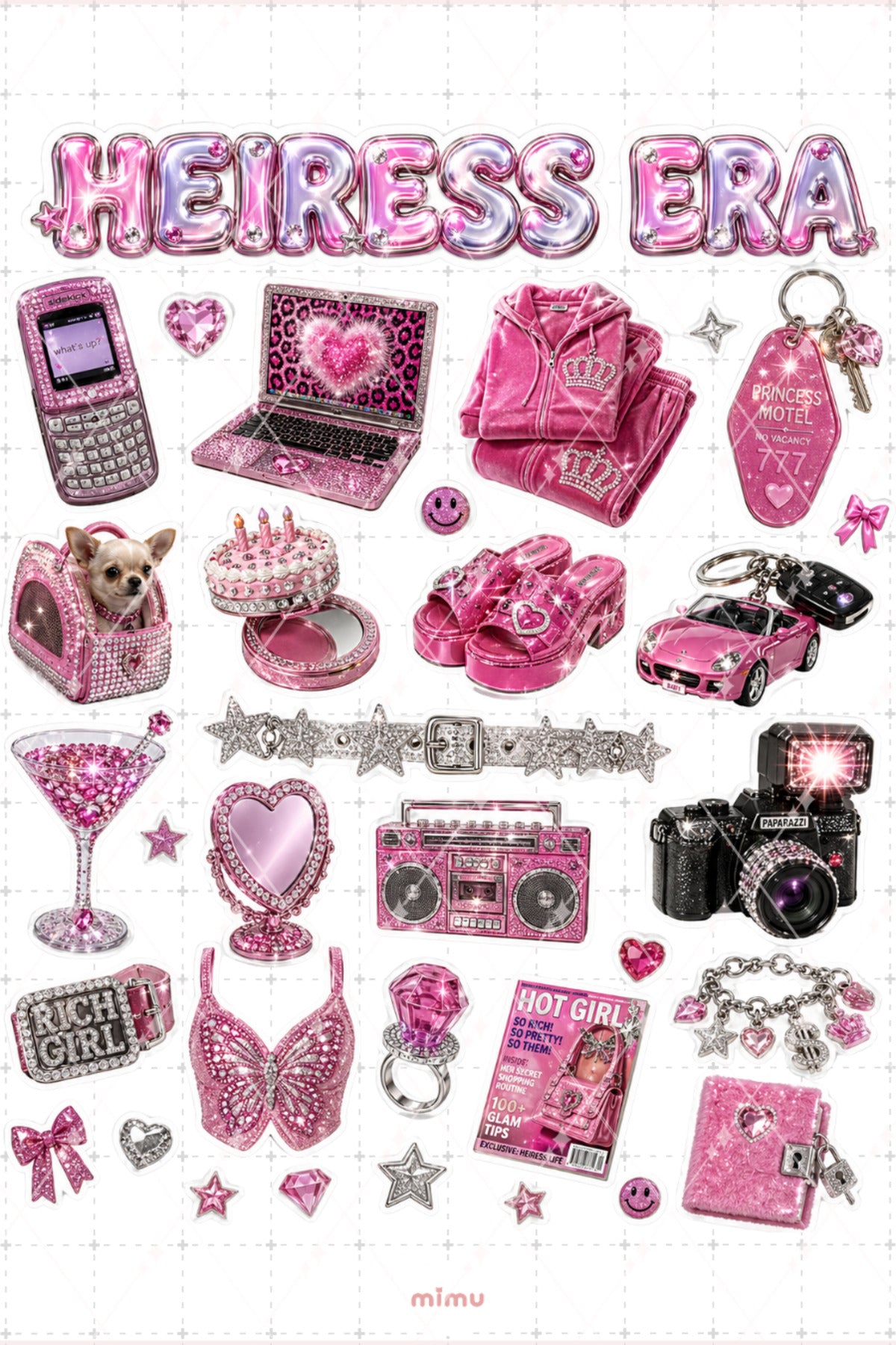 McBling Sticker Seti Pembe Taşlı Y2K Bling Estetik 2li Etiket