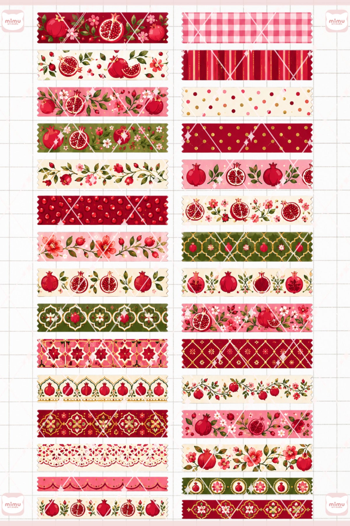 Nar Temalı Washi Tape Seti Estetik Etiket Defter Günlük Scrapbook Süslemesi