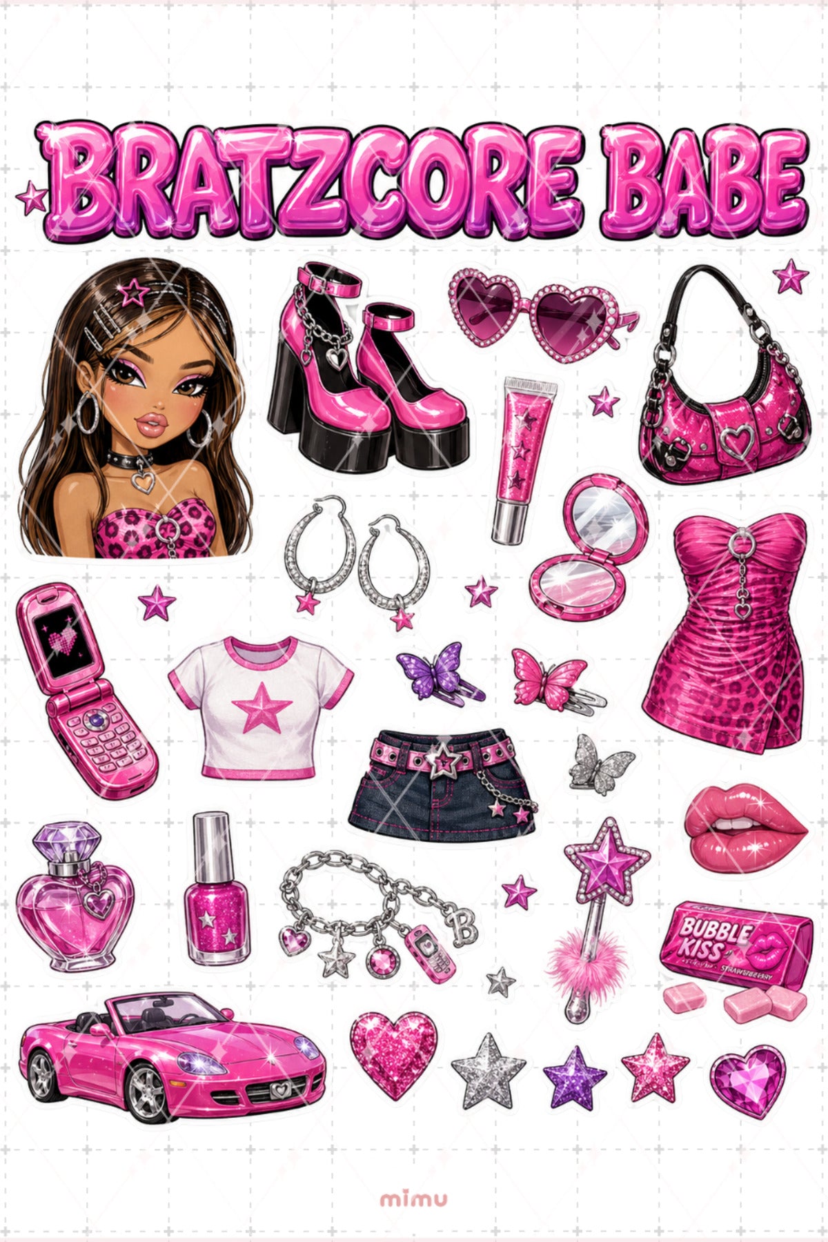 Bratzcore Babe Sticker Seti Y2K Pembe Kolaj Baddie Kız Temalı 2li Etiket
