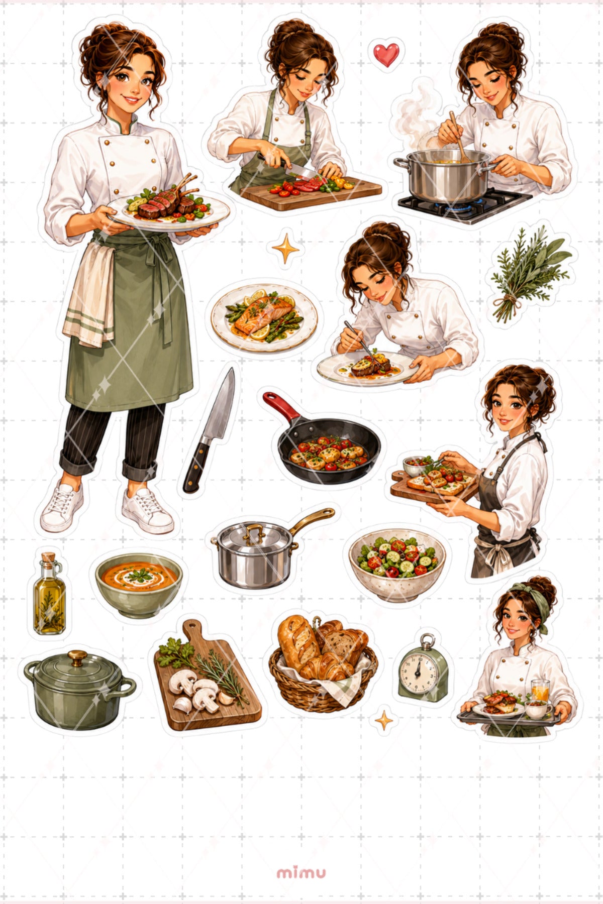 Şef Kız Sticker Seti Aşçı Mutfak Pasta Tatlı Temalı Dekoratif 2'li Etiket
