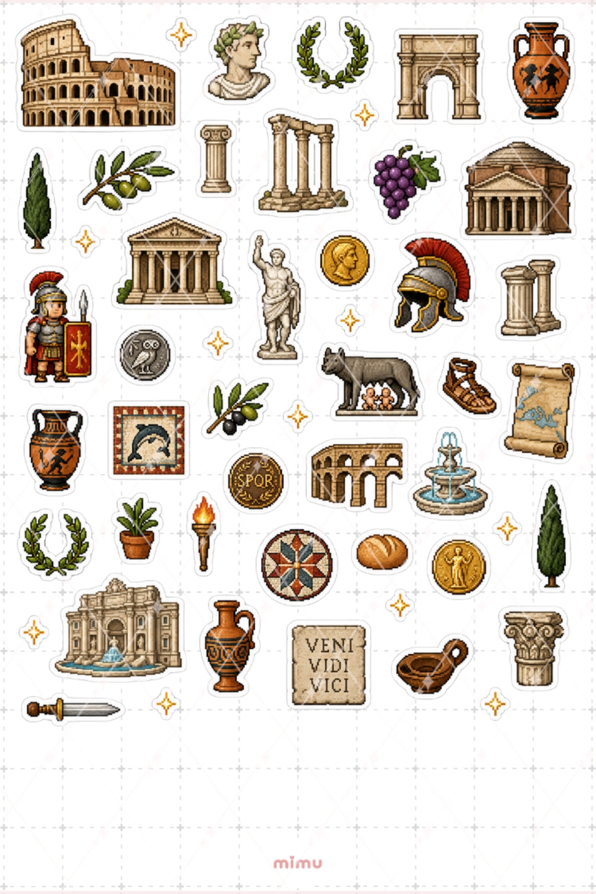 Pixel Art Roma Sticker Seti İtalya Şehir Temalı Dekoratif 2'li Etiket