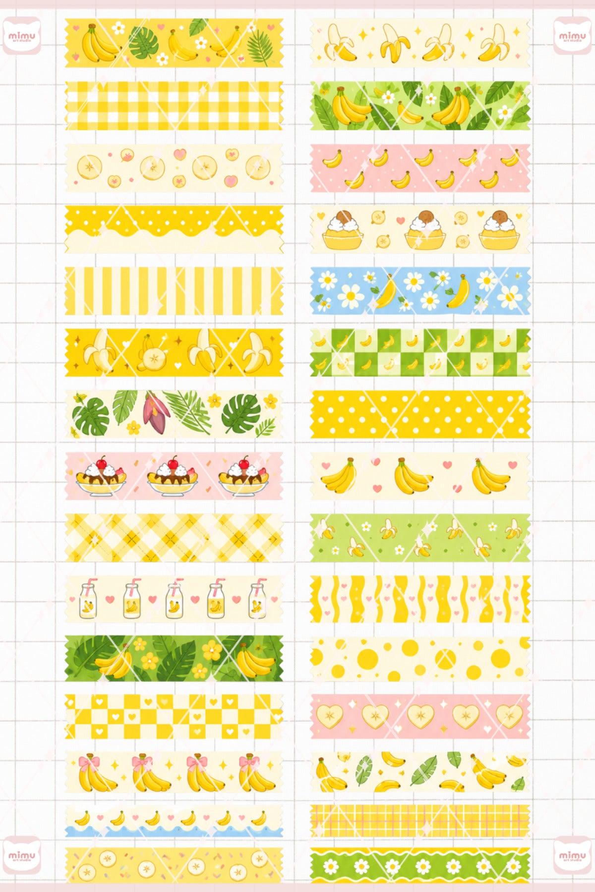 Muz Temalı Washi Tape Seti Estetik Etiket Defter Günlük Scrapbook Süslemesi