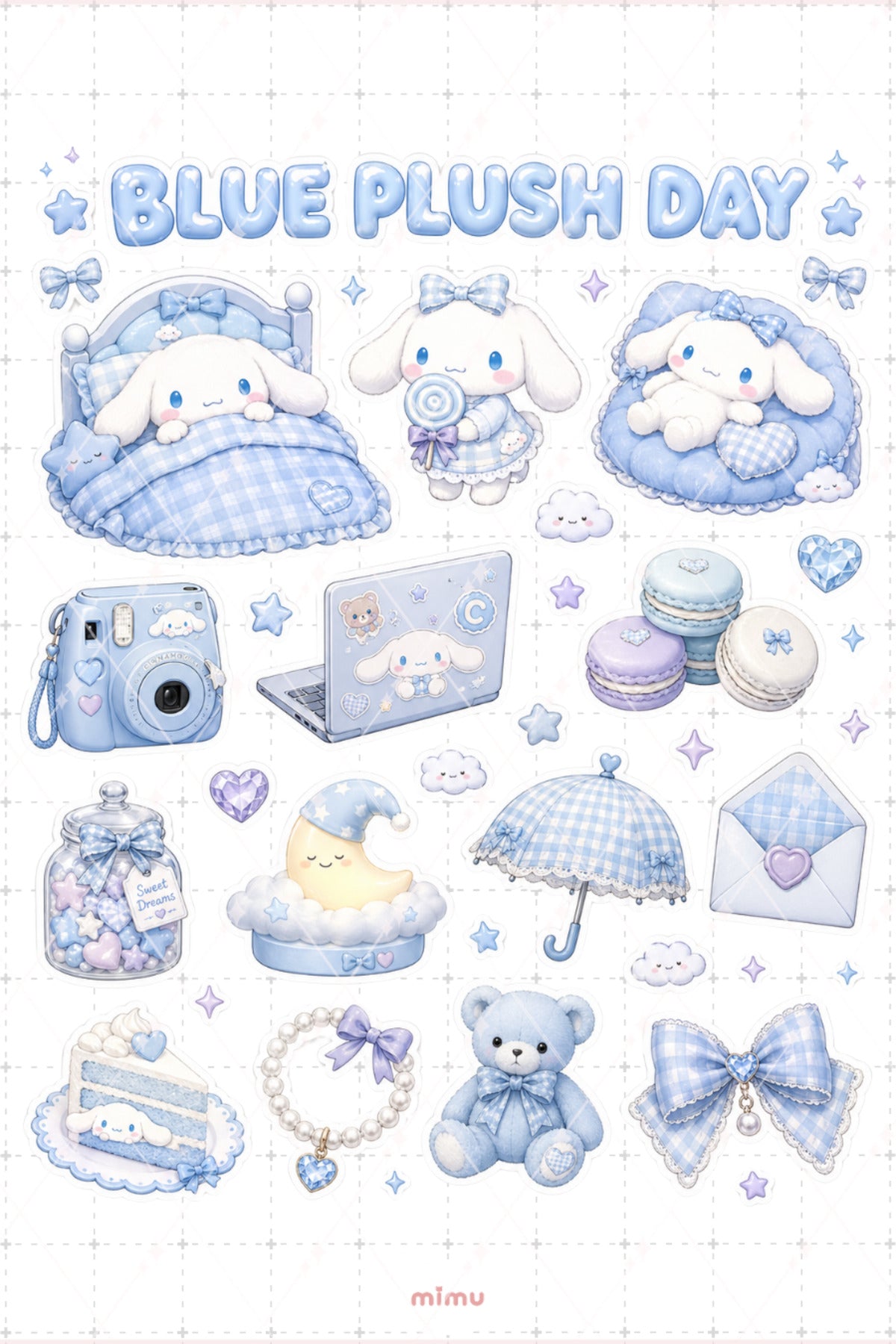 Cinnamoroll Girl Sticker Seti Mavi Pastel Kawaii Sanrio Temalı 2li Etiket