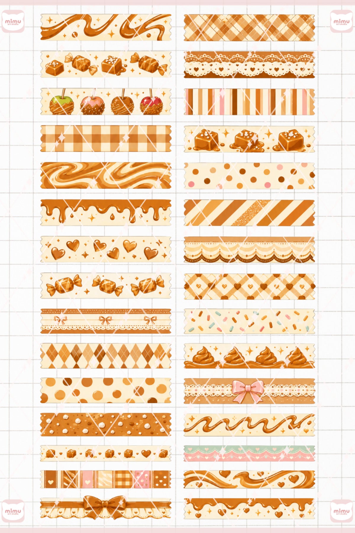Karamel Temalı Washi Tape Seti Estetik Etiket Defter Günlük Scrapbook Süslemesi