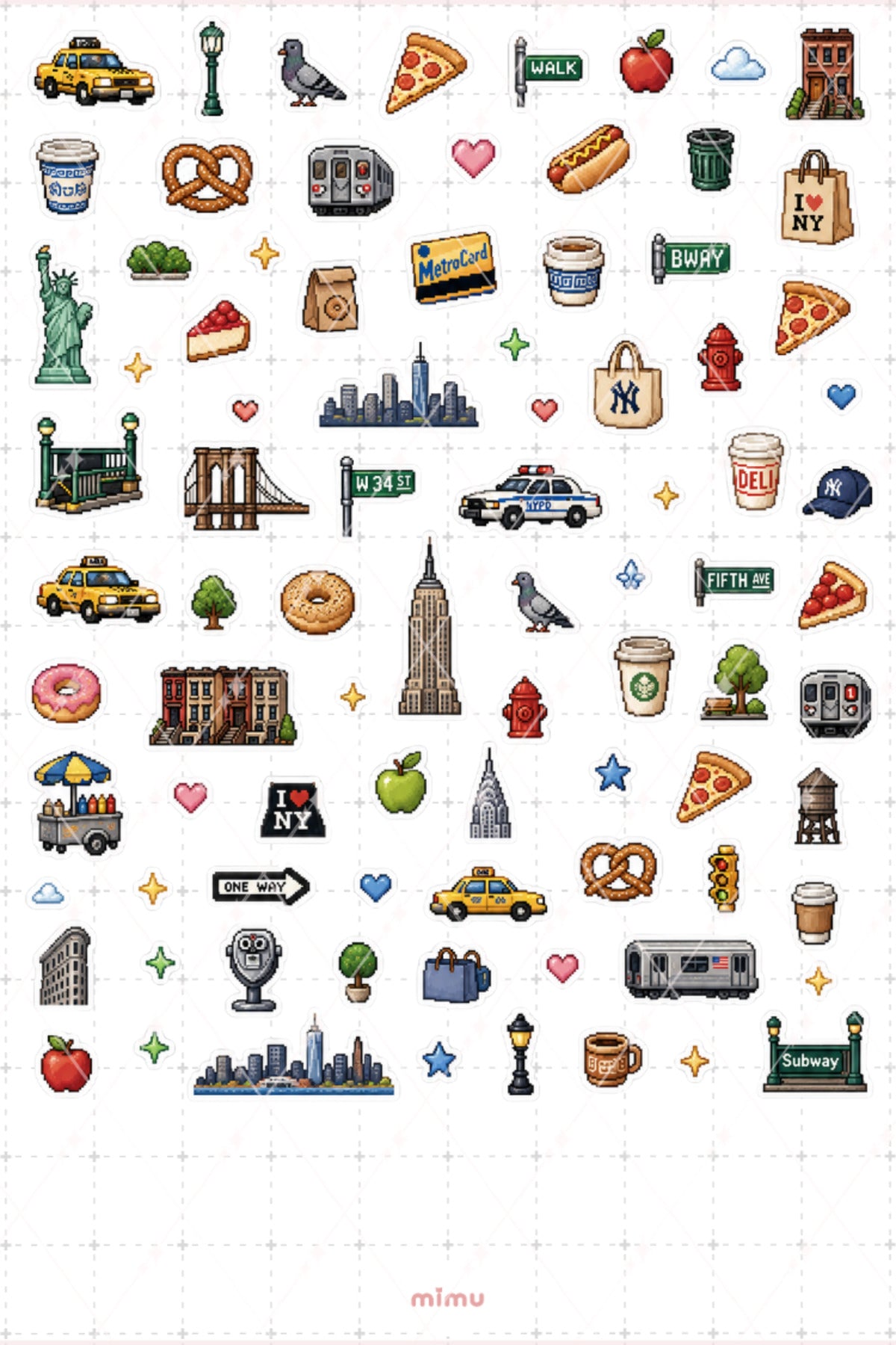 Pixel Art New York Sticker Seti Amerika Şehir Temalı Dekoratif 2'li Etiket