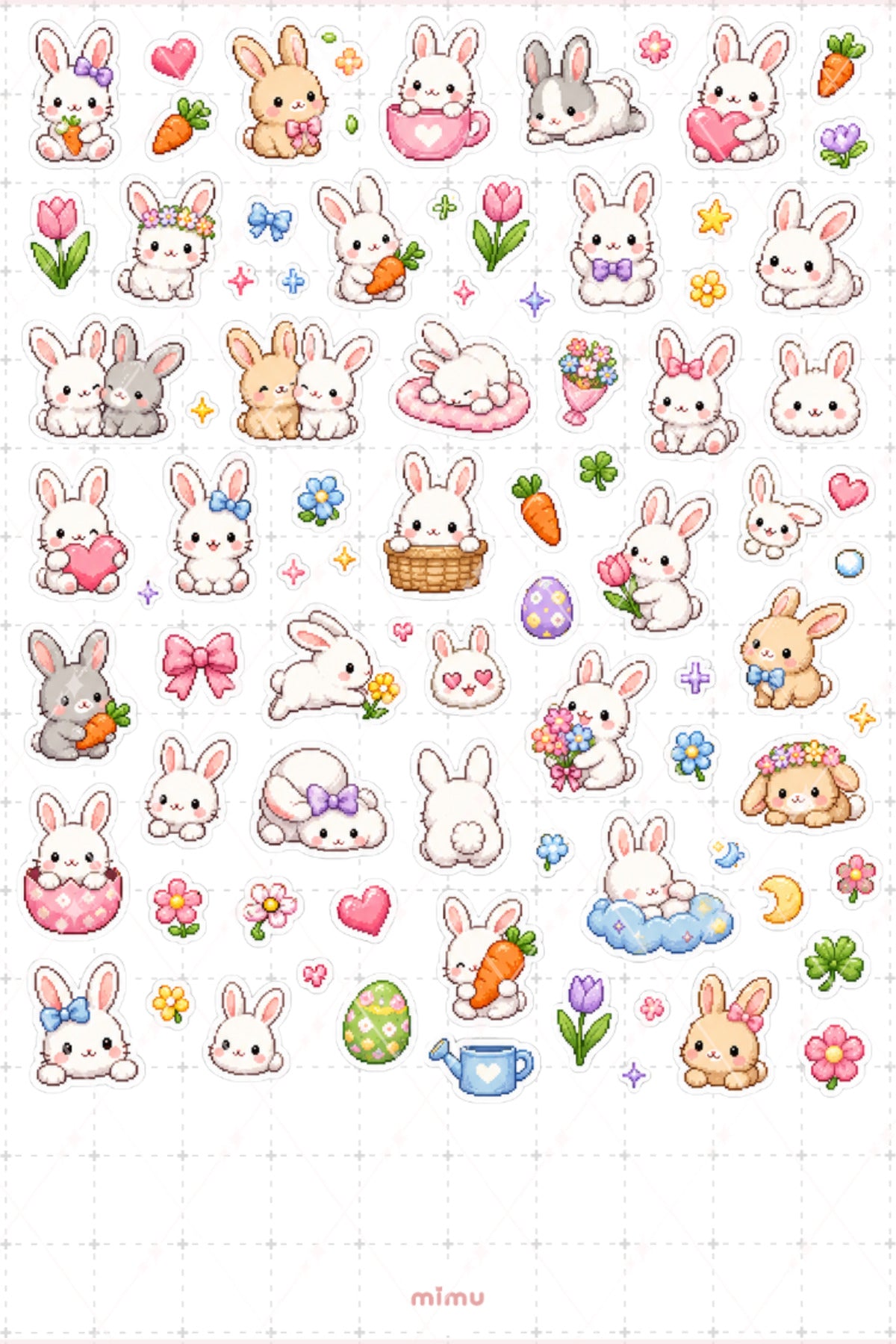 Pixel Art Tavşan Sticker Seti Bunny Sevimli Hayvan Temalı Dekoratif 2'li Etiket