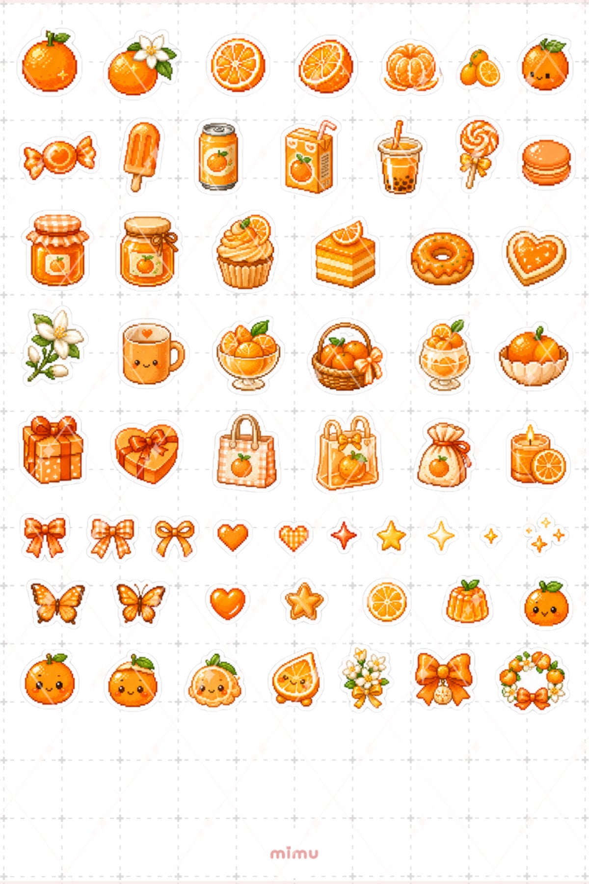 Pixel Art Turuncu Renk Sticker Seti Orange Estetik Renk Temalı Dekoratif 2'li Etiket