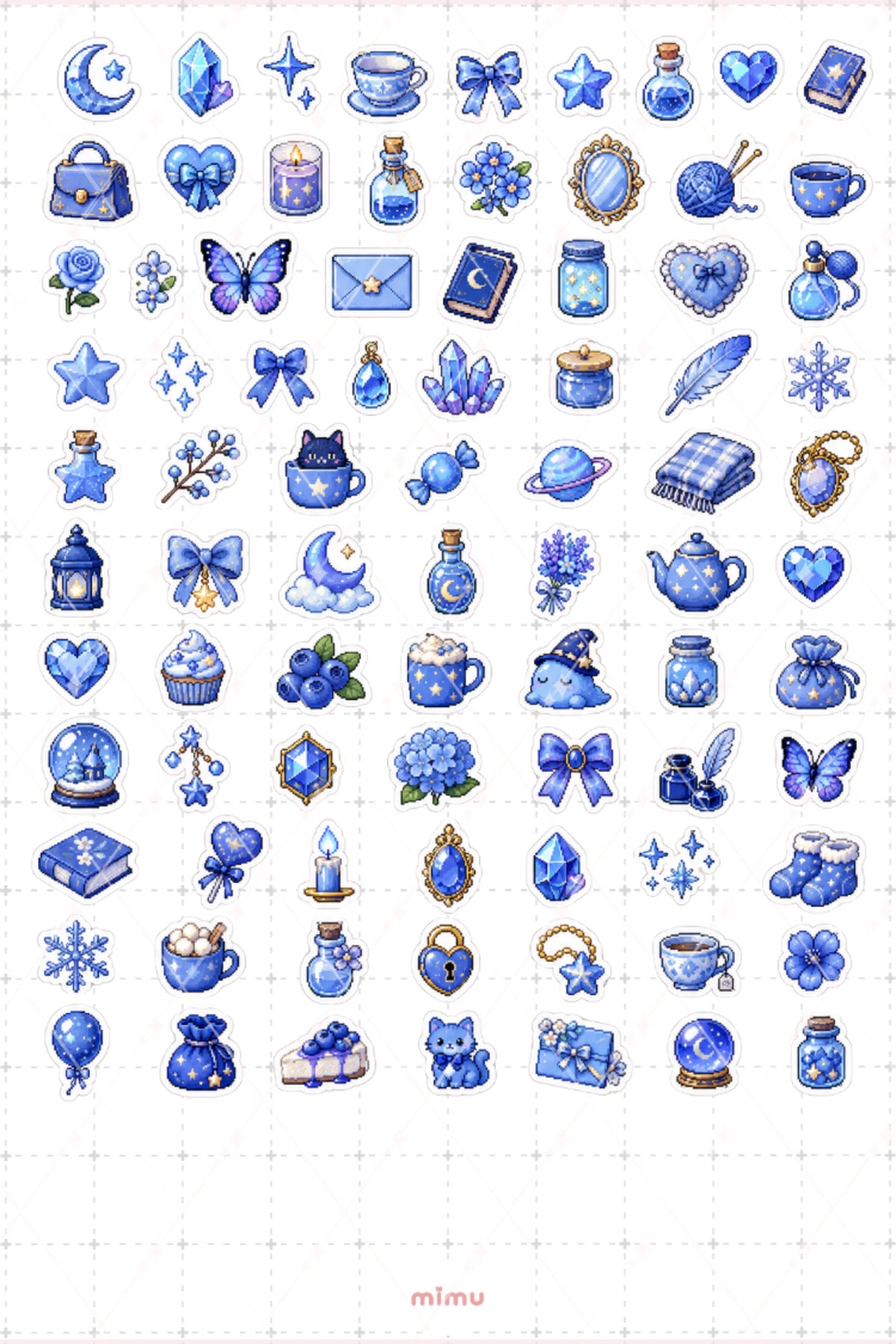 Pixel Art Mavi Renk Sticker Seti Blue Estetik Renk Temalı Dekoratif 2'li Etiket