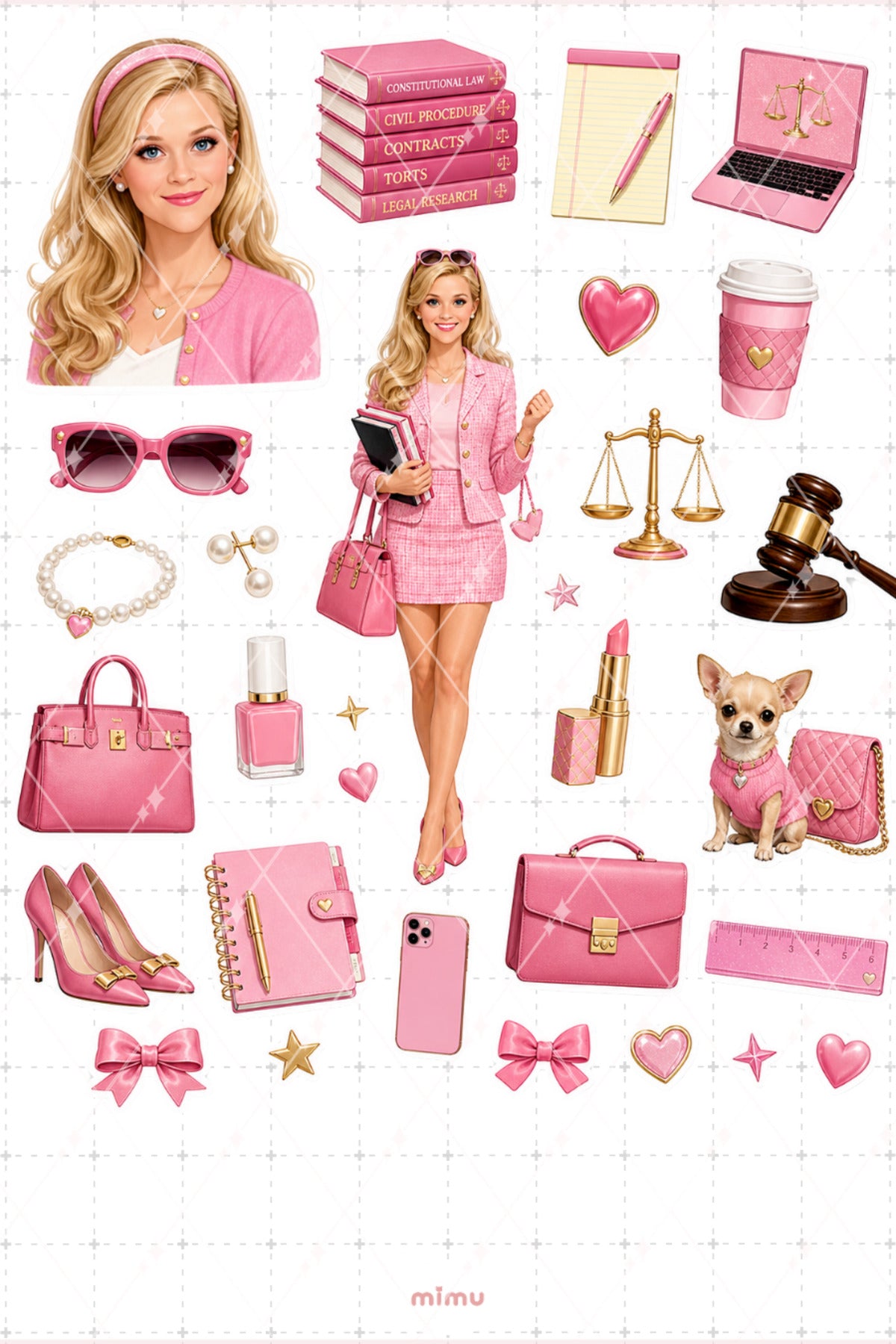Elle Woods Sticker Seti Hukuk Okulu Pembe Stil Temalı Dekoratif 2'li Etiket