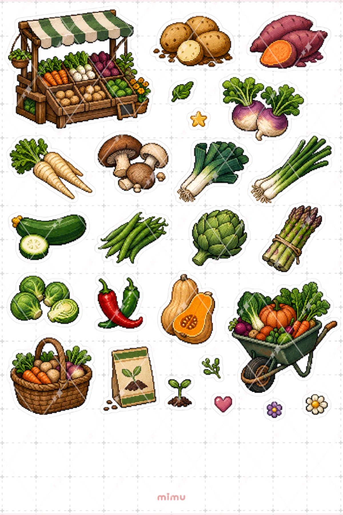 Pixel Art Sebze Sticker Seti Vegetables Sağlıklı Mutfak Temalı Dekoratif 2'li Etiket