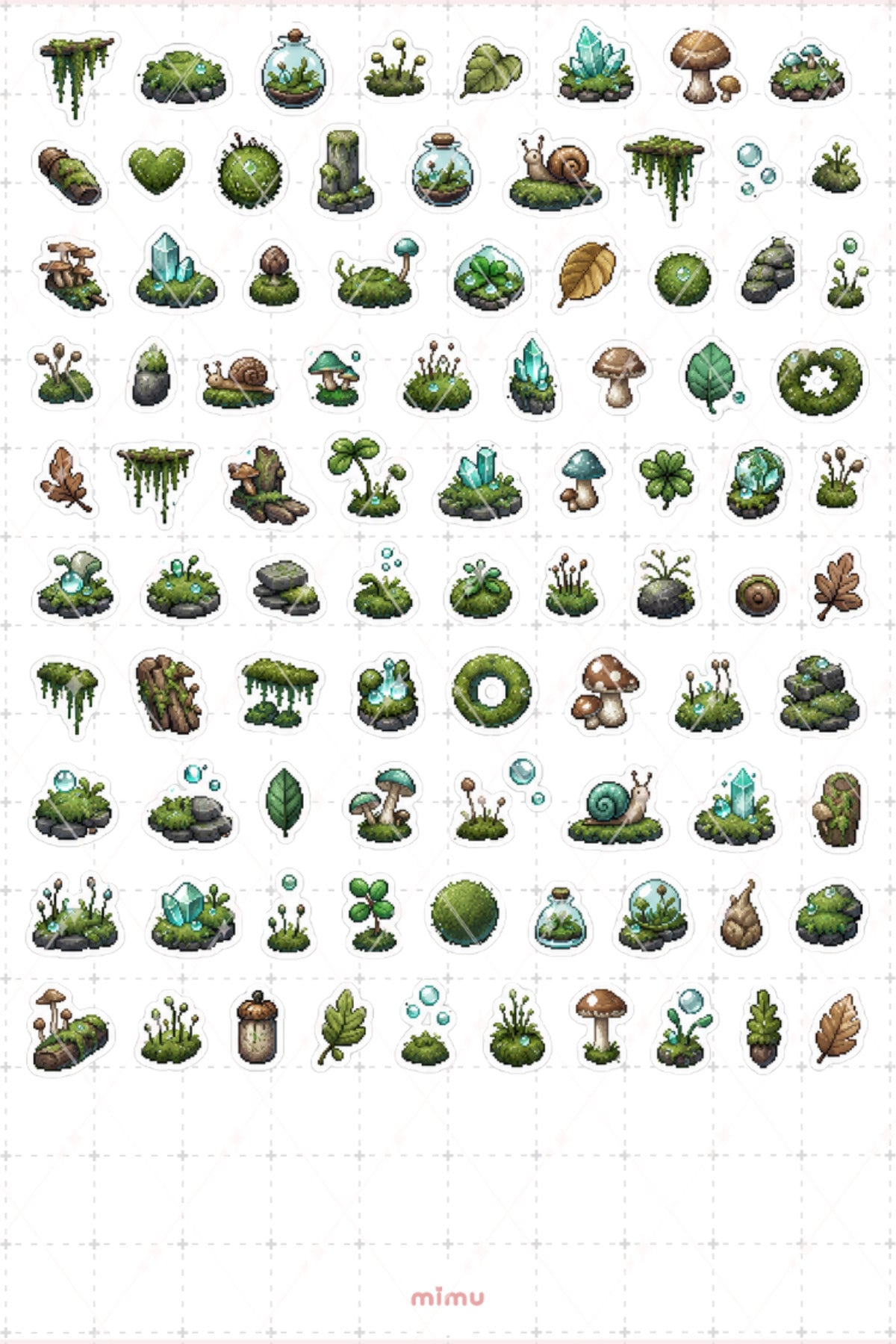 Pixel Art Yosun Sticker Seti Moss Orman ve Doğa Temalı Dekoratif 2'li Etiket