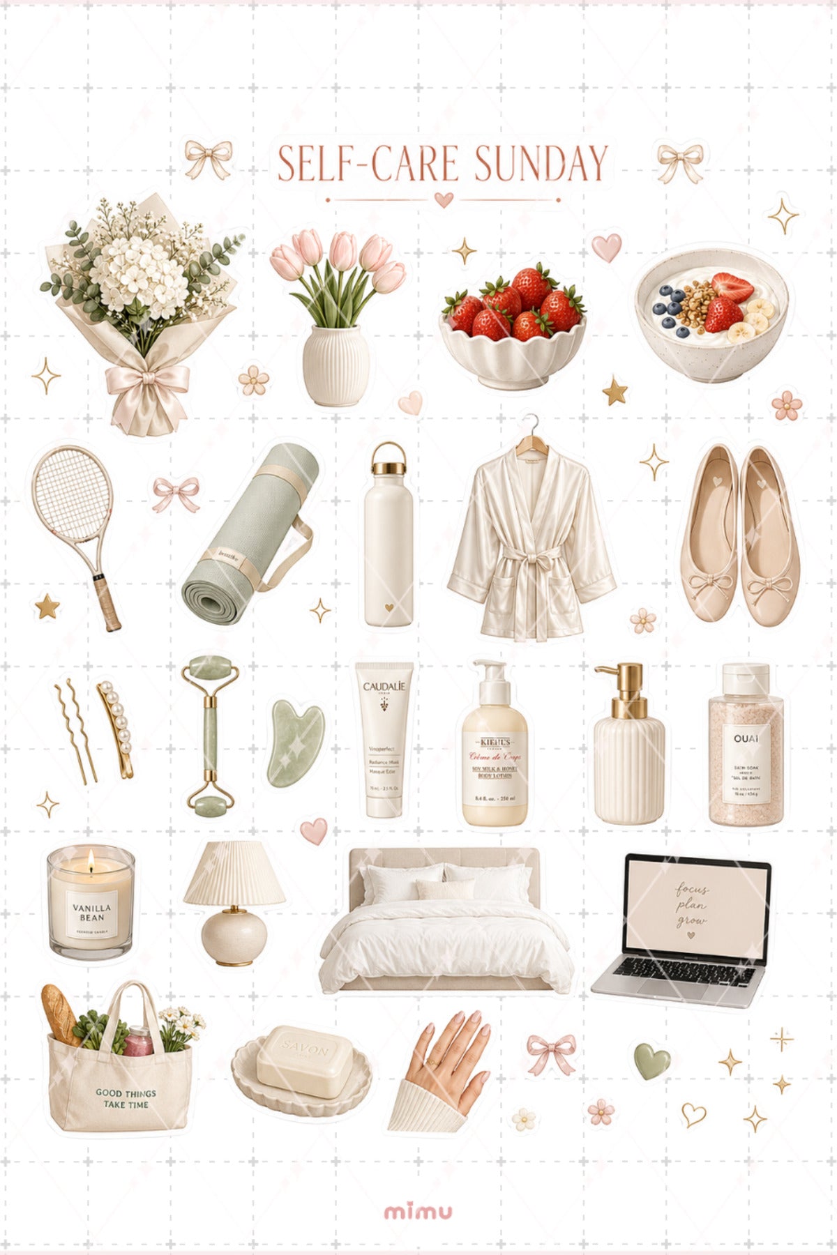 Clean Girl Essentials Sticker Seti Bej Pembe Bakım Rutini Estetik 2li Etiket - 2