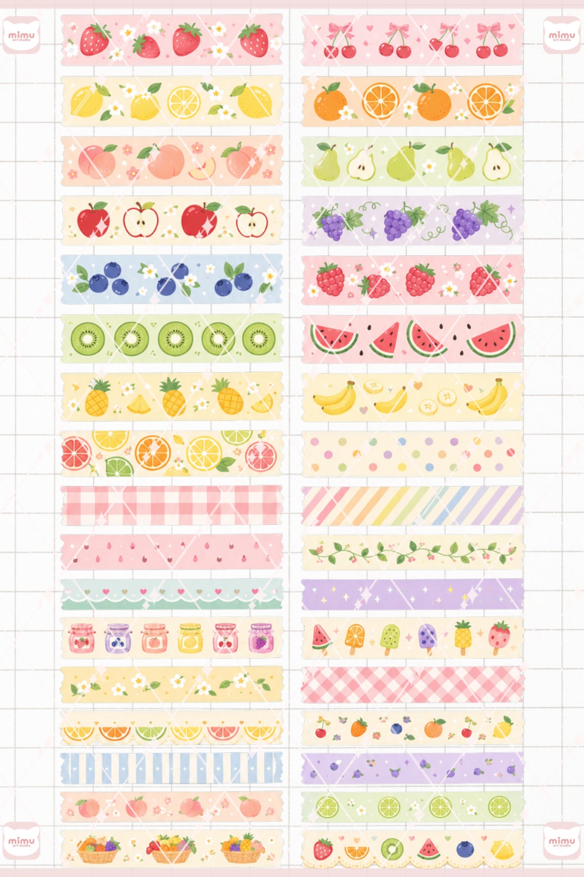 Meyve Temalı Washi Tape Seti Estetik Etiket Defter Günlük Scrapbook Süslemesi