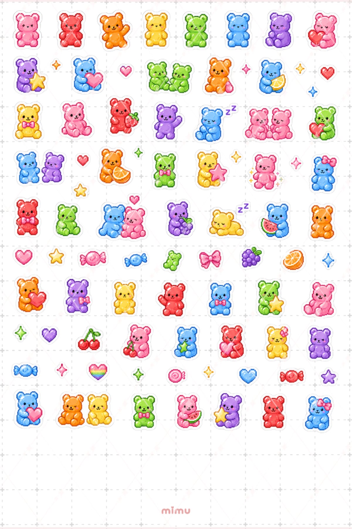 Pixel Art Jelibon Ayıcık Sticker Seti Gummy Bear Şeker Temalı Dekoratif 2'li Etiket