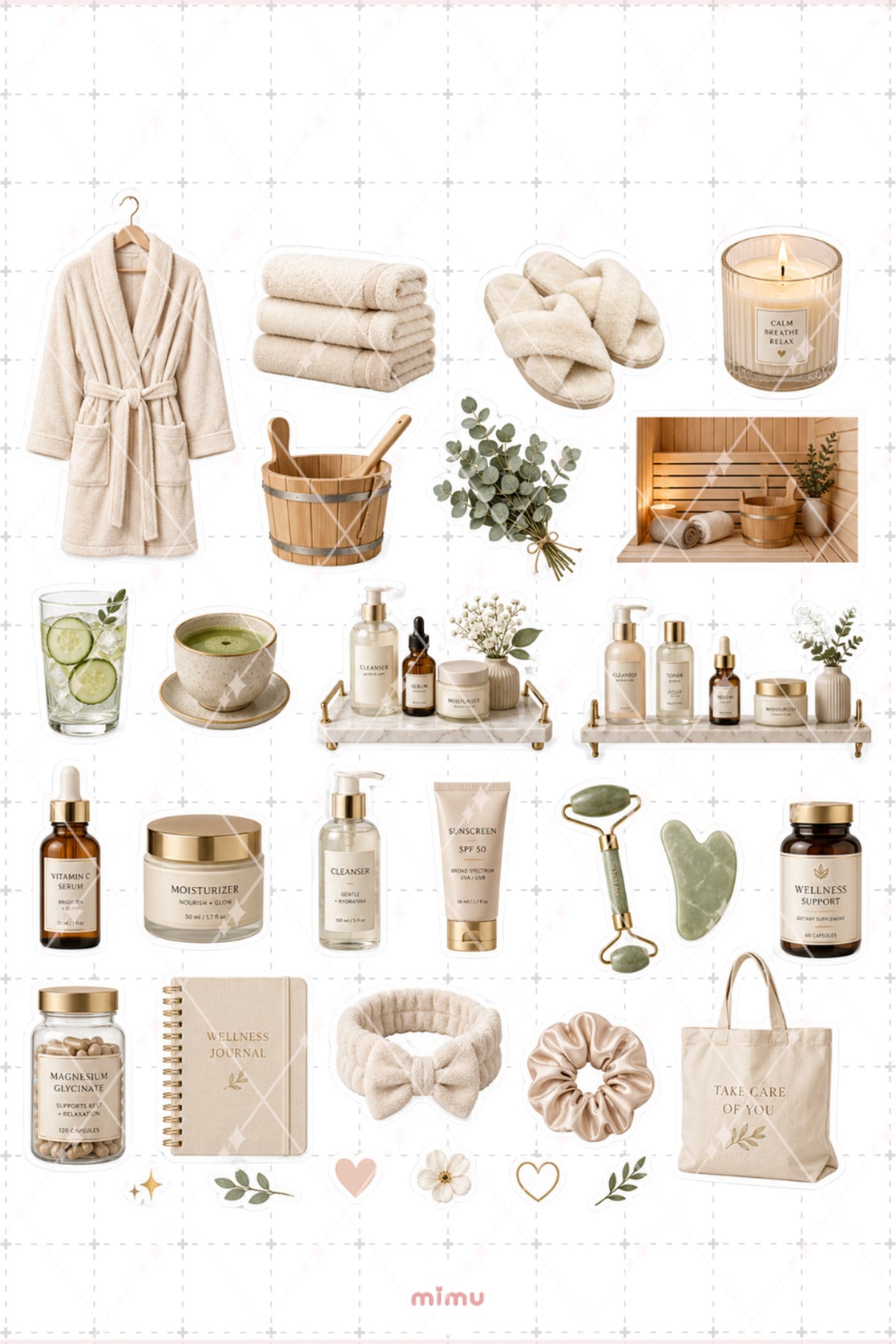 Luxury Wellness Spa Sticker Seti Self Care Bakım Temalı Bej Estetik 2li Etiket - 2