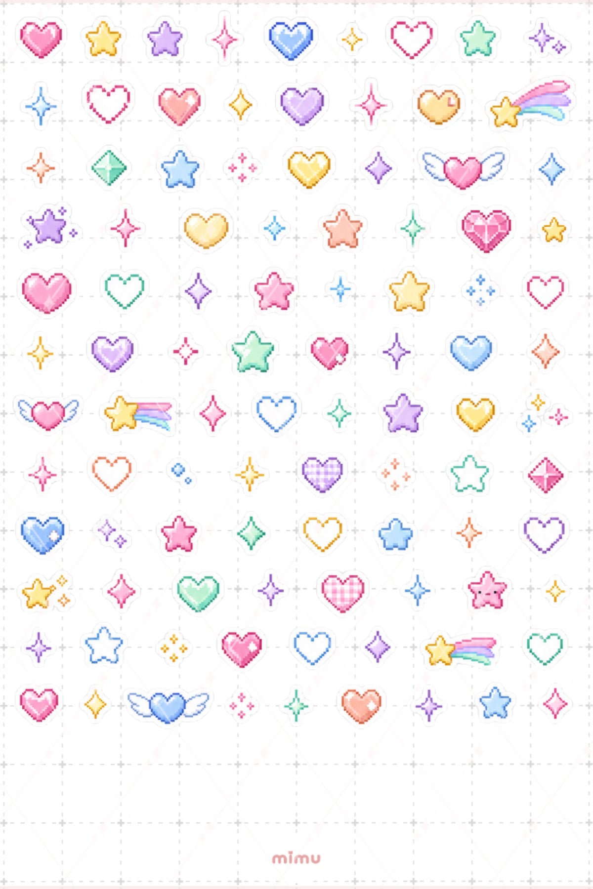 Pixel Art Yıldız Kalp Işıltı Sticker Seti Sparkle Temalı Dekoratif 2'li Etiket
