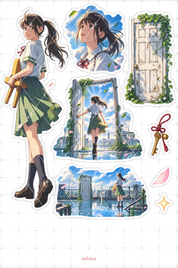 Suzume no Tojimari Sticker Seti Anime Temalı Dekoratif 2'li Etiket - 2